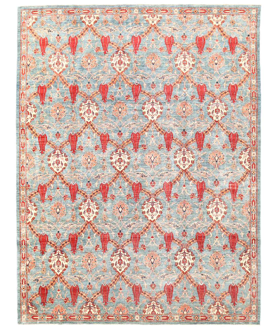 Hand Knotted Suzani Wool Rug  - 8&#39; 1&quot; X 10&#39; 9&quot; 8&#39; 1&quot; X 10&#39; 9&quot; (246 X 328) / Teal / Red