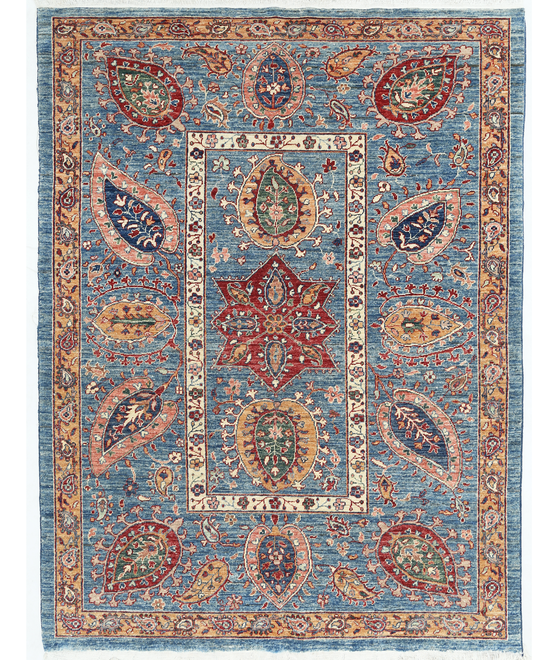 Hand Knotted Suzani Wool Rug  - 4&#39; 10&quot; X 6&#39; 7&quot; 4&#39; 10&quot; X 6&#39; 7&quot; (147 X 201) / Blue / Blue