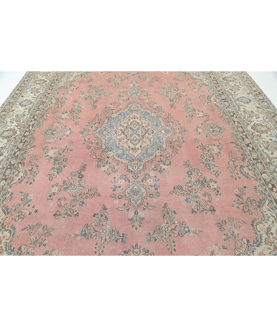 Hand Knotted Vintage Persian Tabriz Wool Rug - 10'0'' x 13'8'' 10'0'' x 13'8'' (300 X 410) / Pink / Ivory