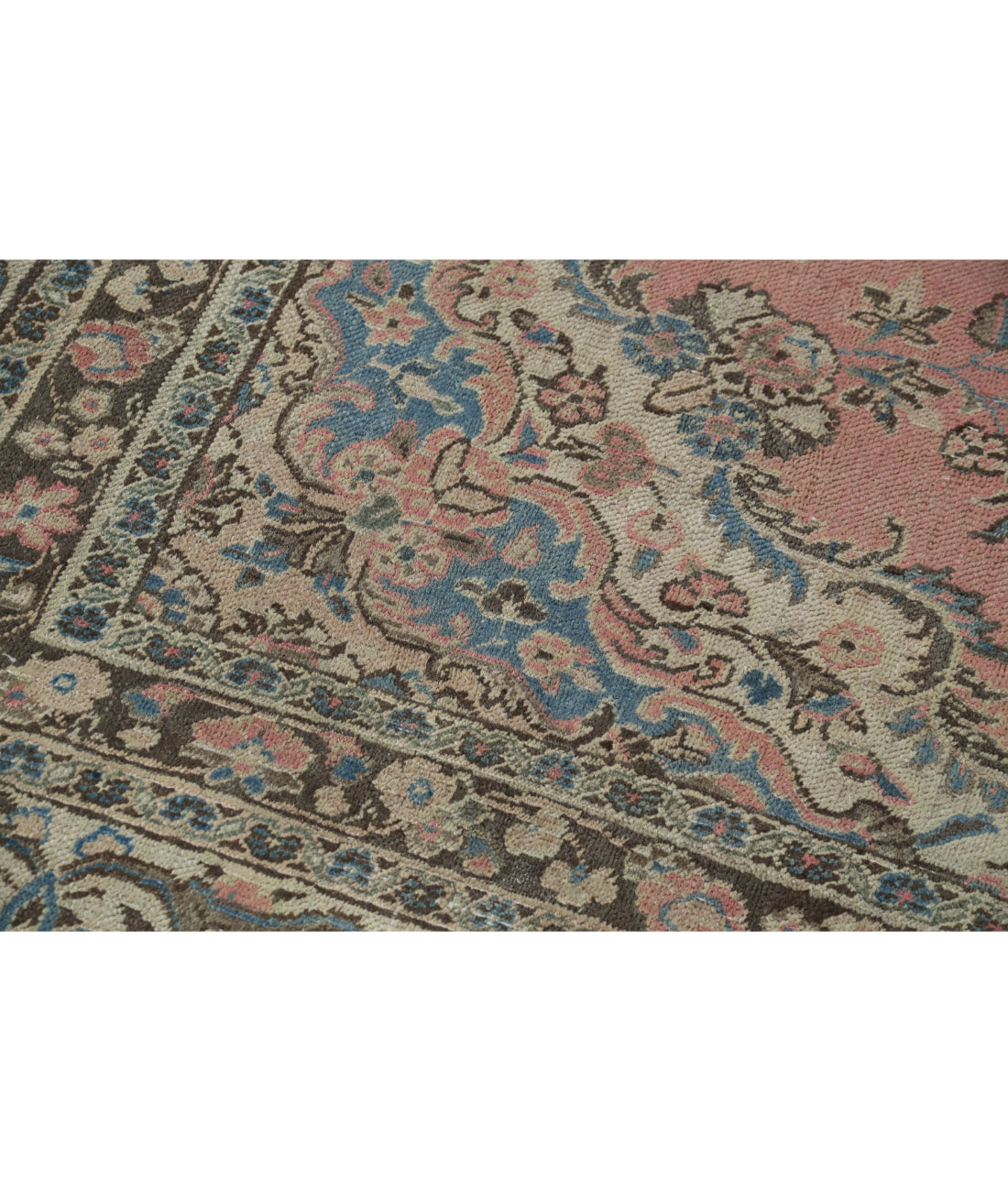 Hand Knotted Vintage Persian Tabriz Wool Rug - 10'0'' x 13'8'' 10'0'' x 13'8'' (300 X 410) / Pink / Ivory