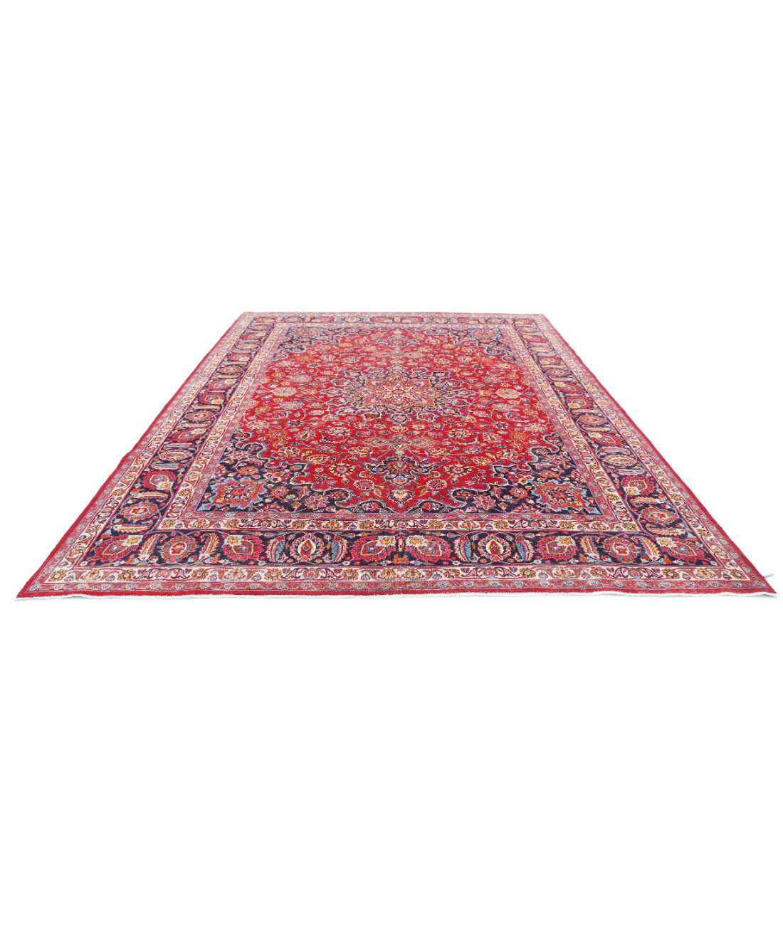 Hand Knotted Persian Tabriz Wool Rug - 9'7'' x 12'8'' 9'7'' x 12'8'' (288 X 380) / Red / Blue