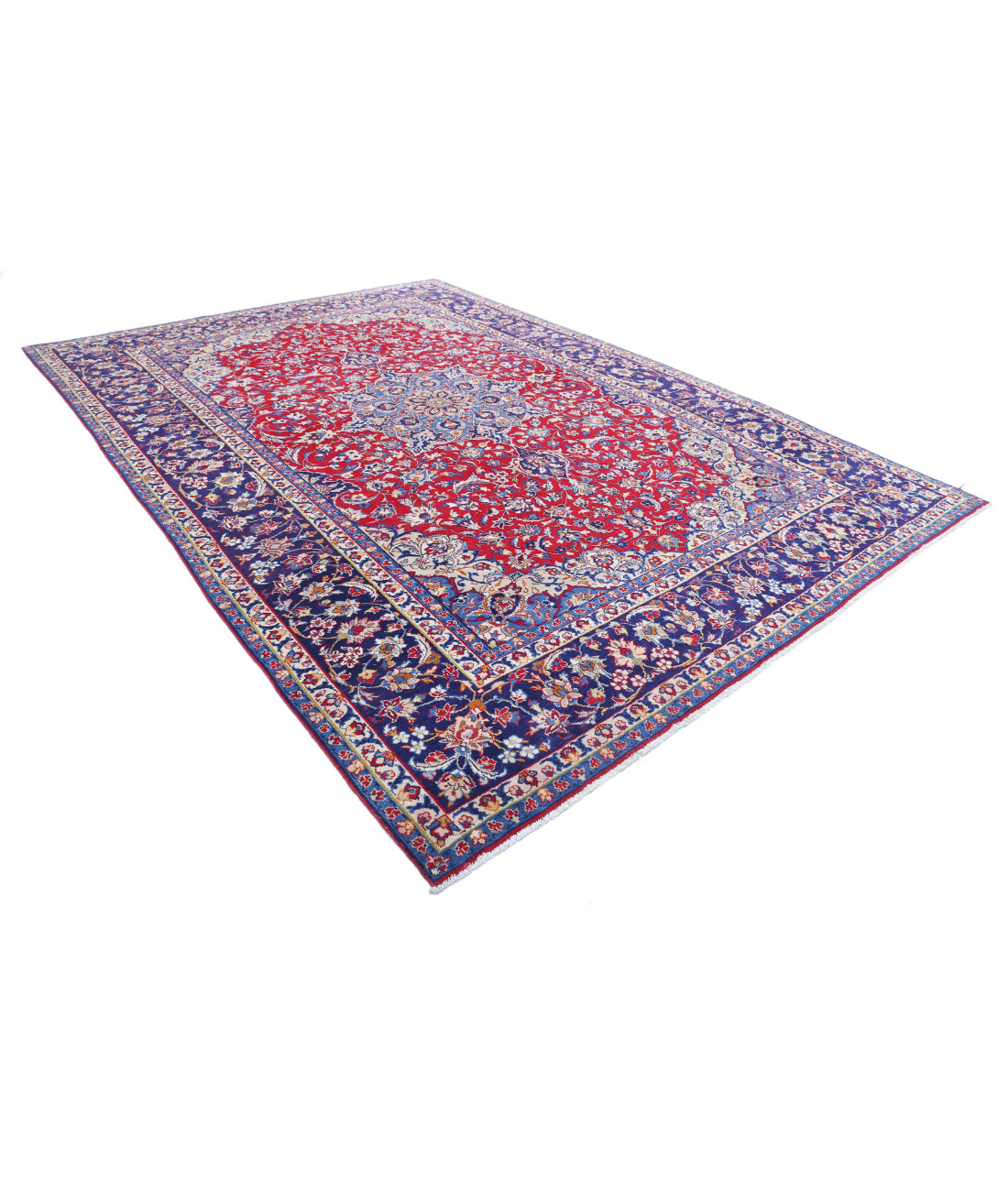 Hand Knotted Persian Tabriz Wool Rug - 9'6'' x 13'5'' 9'6'' x 13'5'' (285 X 403) / Red / Blue