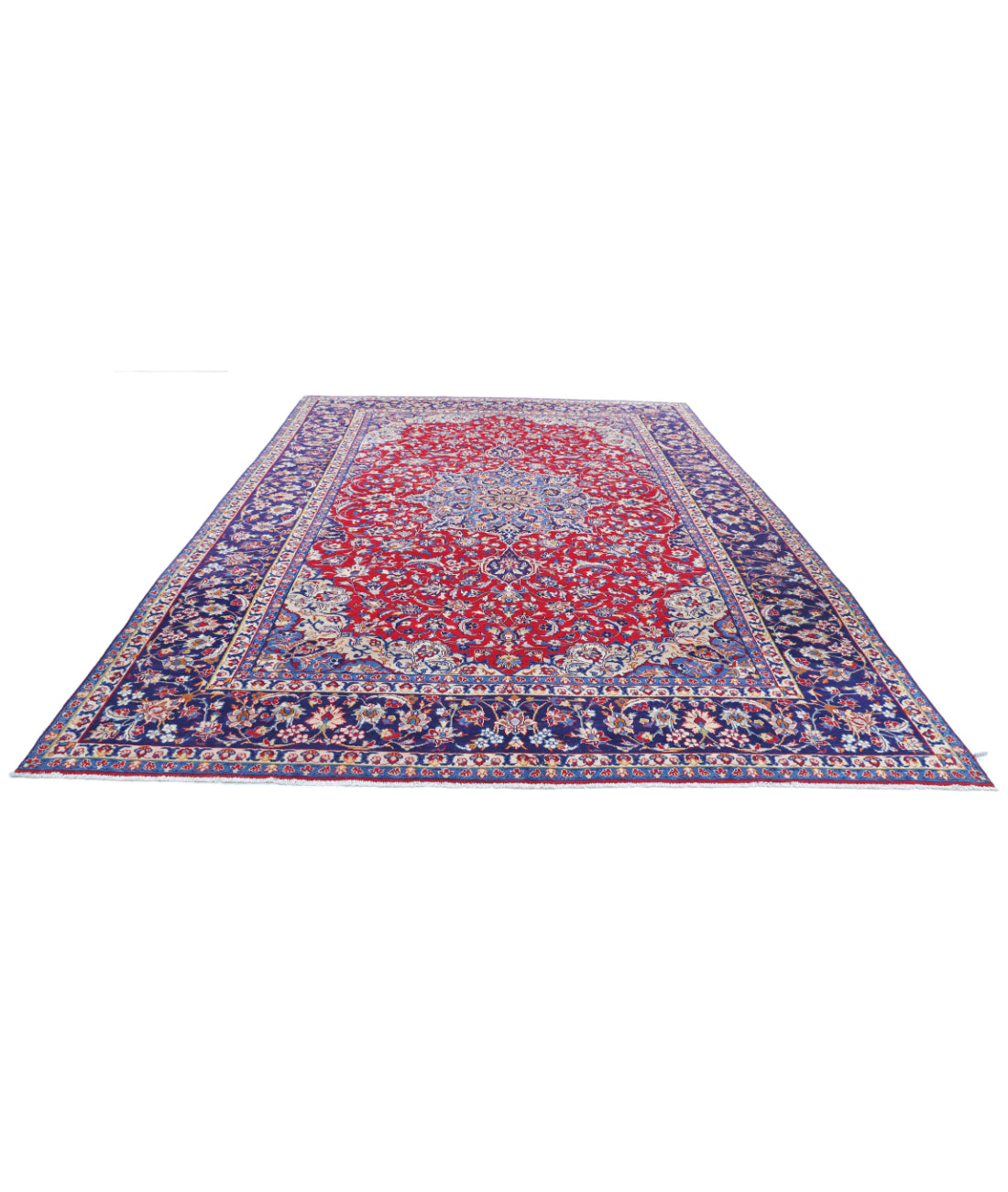 Hand Knotted Persian Tabriz Wool Rug - 9'6'' x 13'5'' 9'6'' x 13'5'' (285 X 403) / Red / Blue