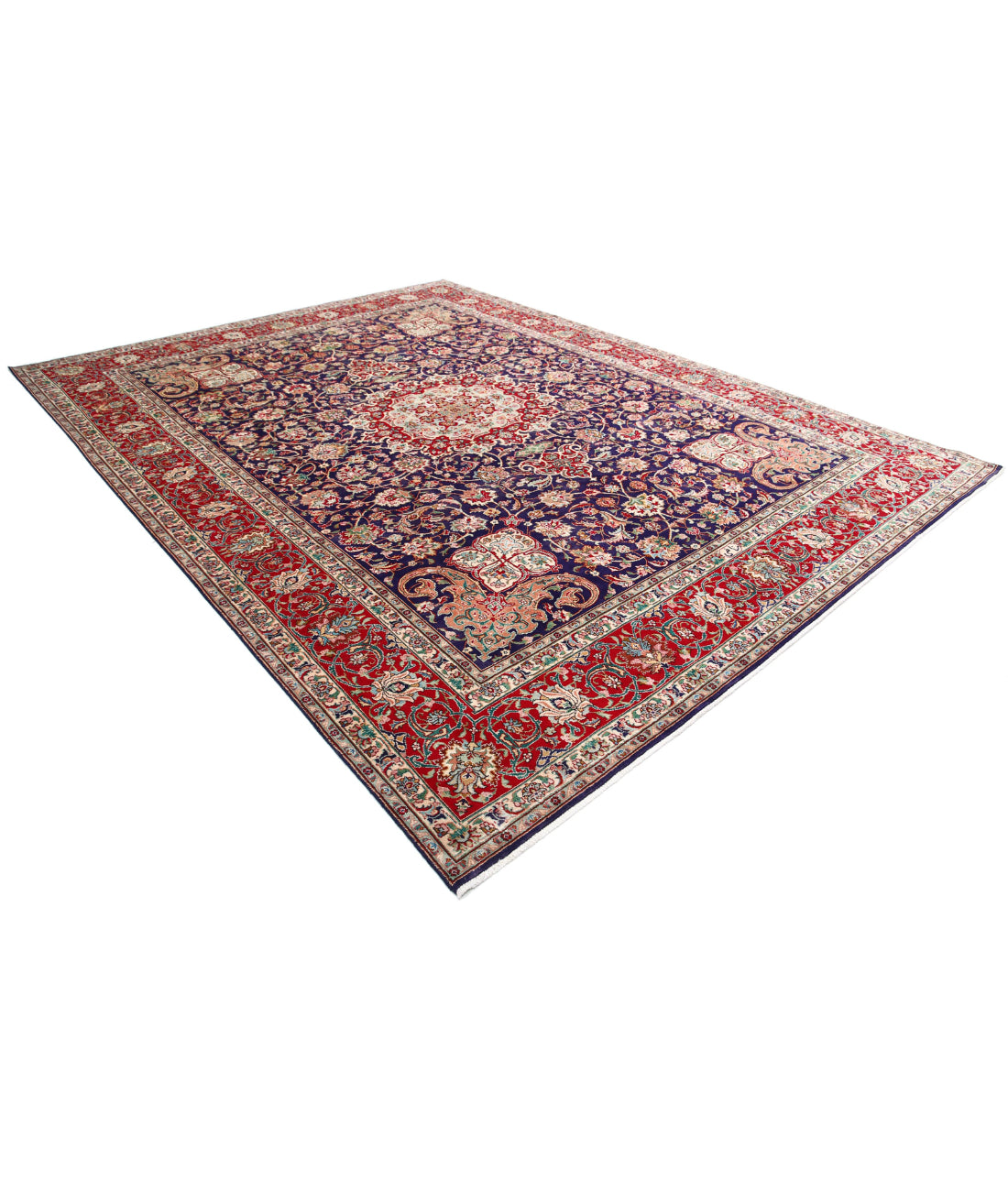 Hand Knotted Persian Tabriz Wool Rug - 9'10'' x 12'9'' 9'10'' x 12'9'' (295 X 383) / Blue / Red