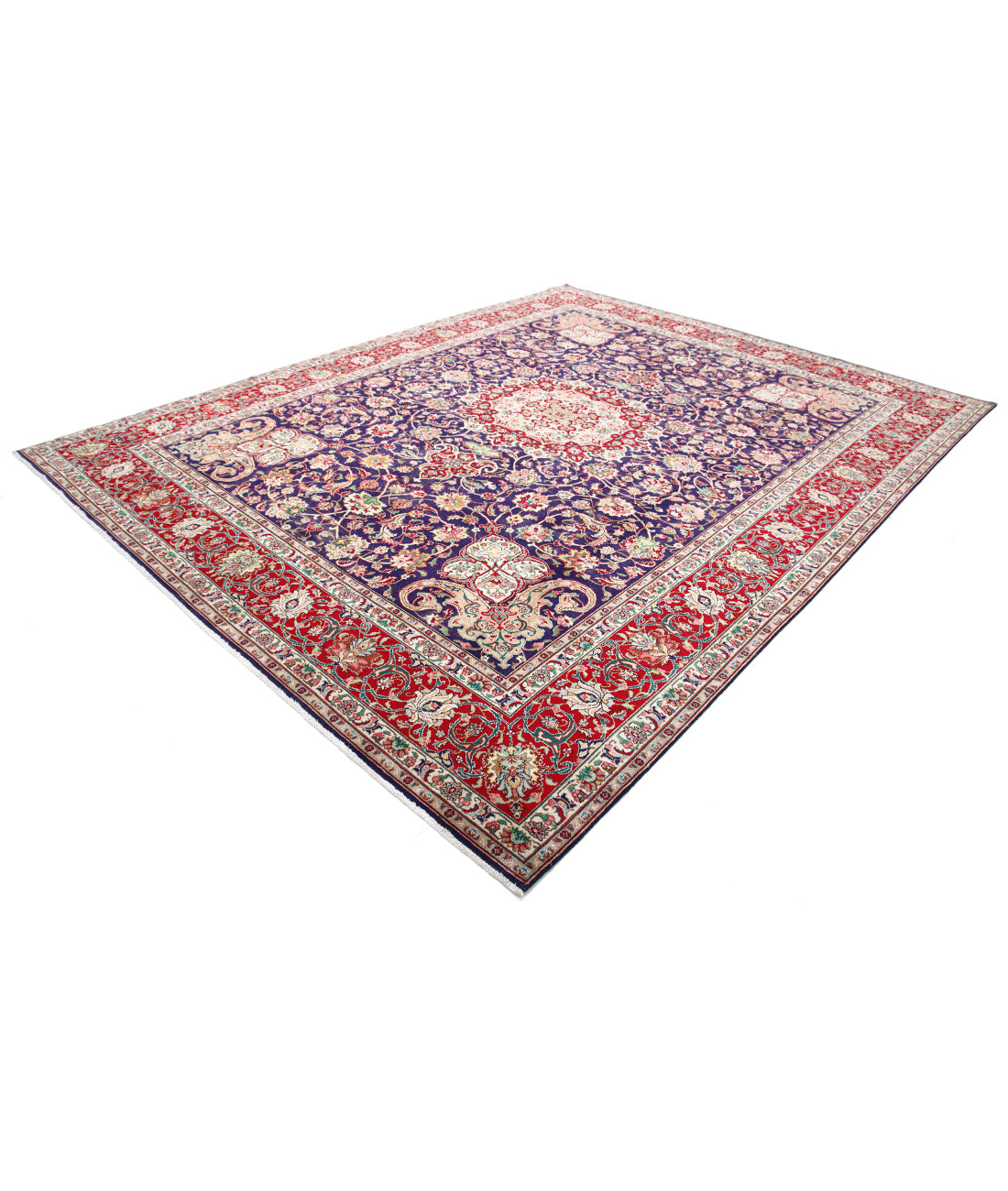 Hand Knotted Persian Tabriz Wool Rug - 9'10'' x 12'9'' 9'10'' x 12'9'' (295 X 383) / Blue / Red