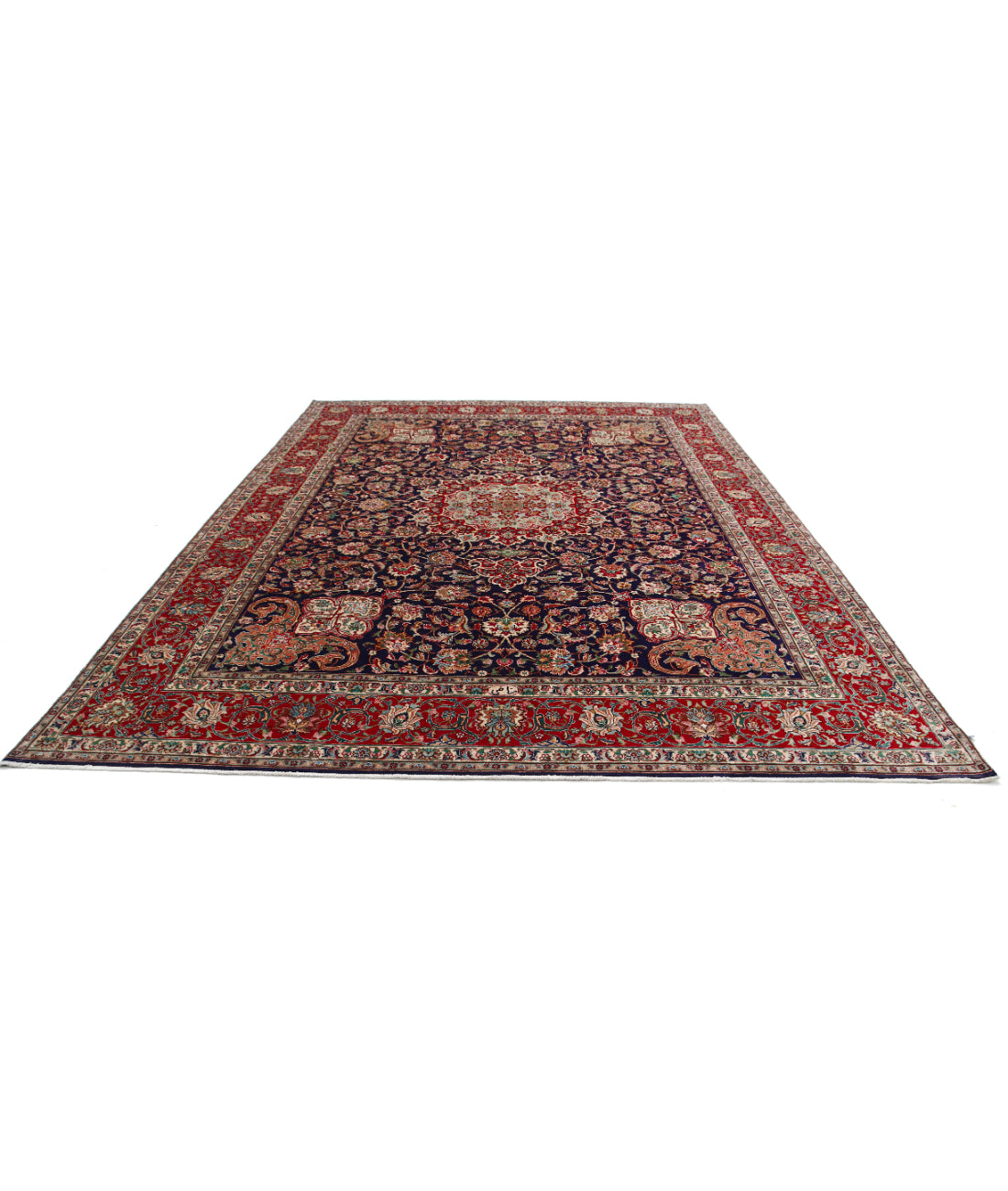 Hand Knotted Persian Tabriz Wool Rug - 9'10'' x 12'9'' 9'10'' x 12'9'' (295 X 383) / Blue / Red