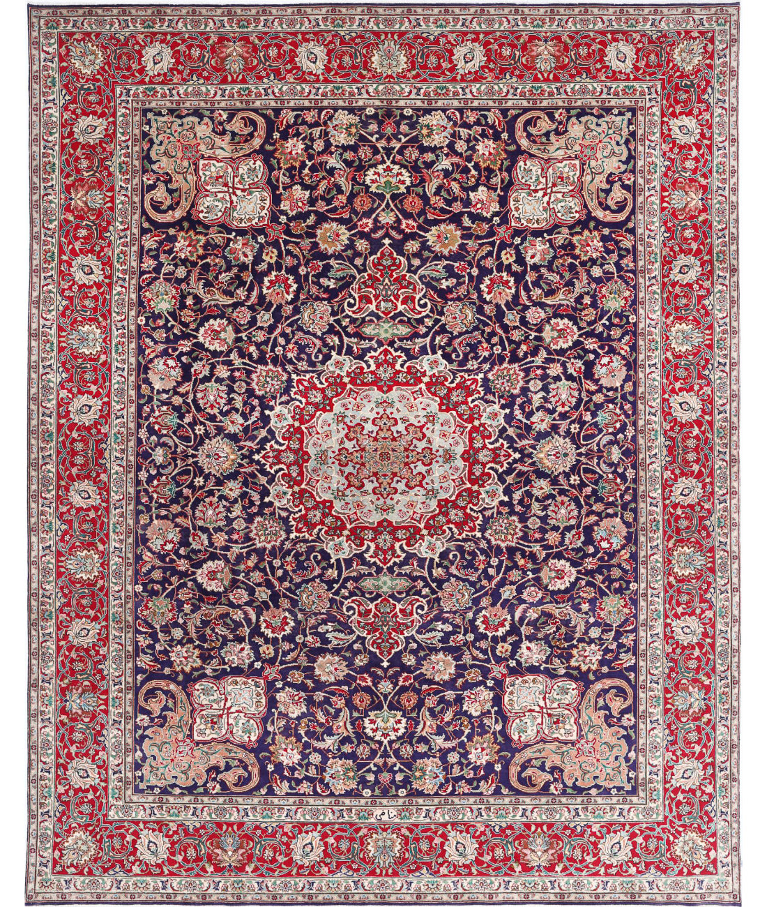 Hand Knotted Persian Tabriz Wool Rug - 9&#39;10&#39;&#39; x 12&#39;9&#39;&#39; 9&#39;10&#39;&#39; x 12&#39;9&#39;&#39; (295 X 383) / Blue / Red