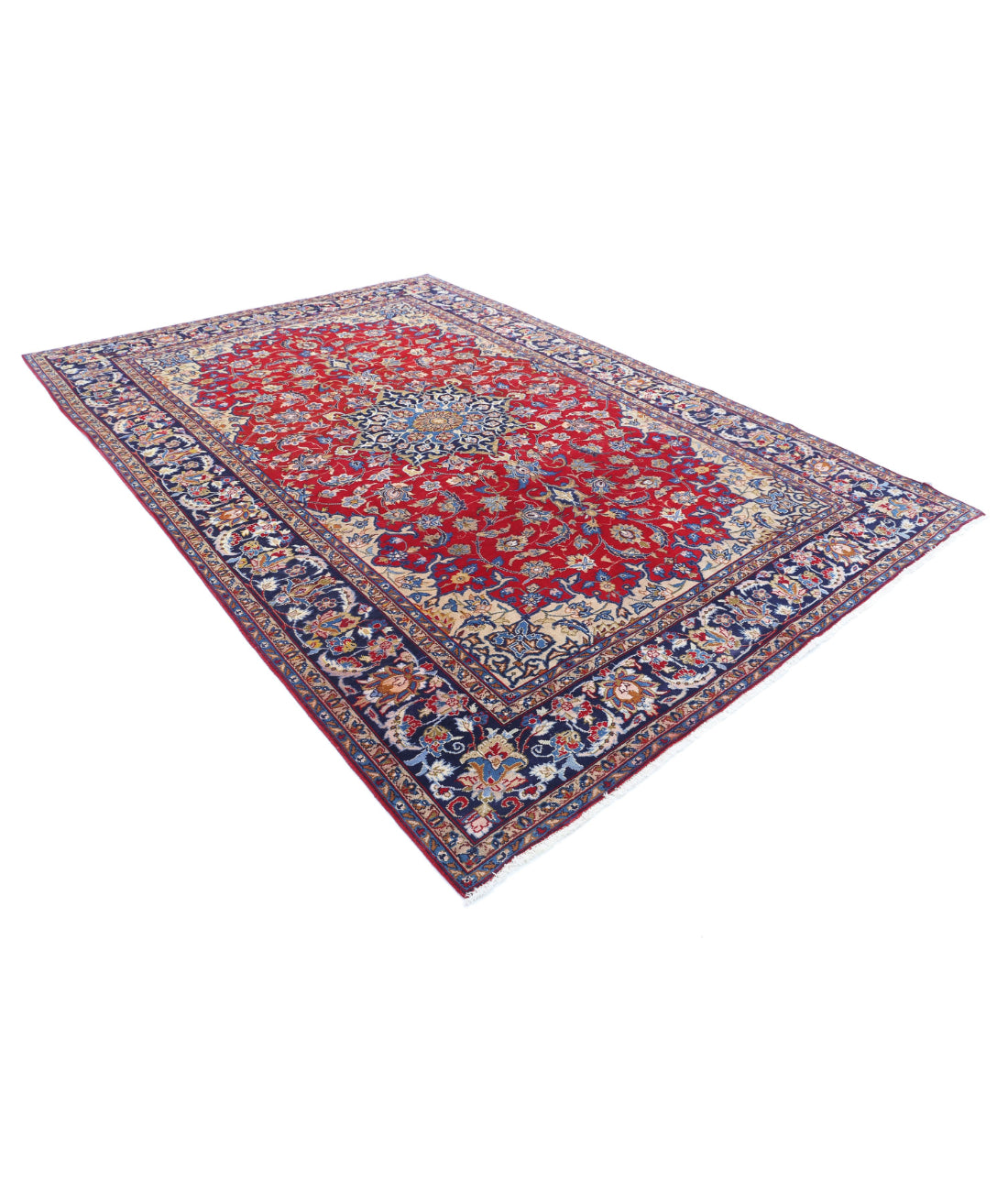 Hand Knotted Persian Tabriz Wool Rug - 7'10'' x 11'1'' 7'10'' x 11'1'' (235 X 333) / Red / Blue