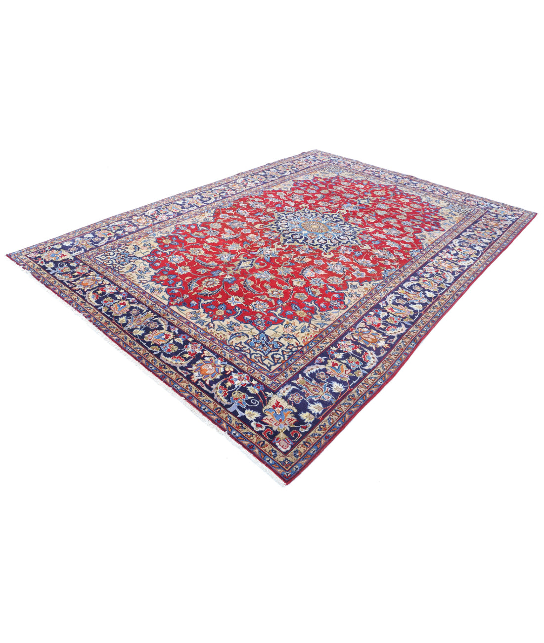 Hand Knotted Persian Tabriz Wool Rug - 7'10'' x 11'1'' 7'10'' x 11'1'' (235 X 333) / Red / Blue