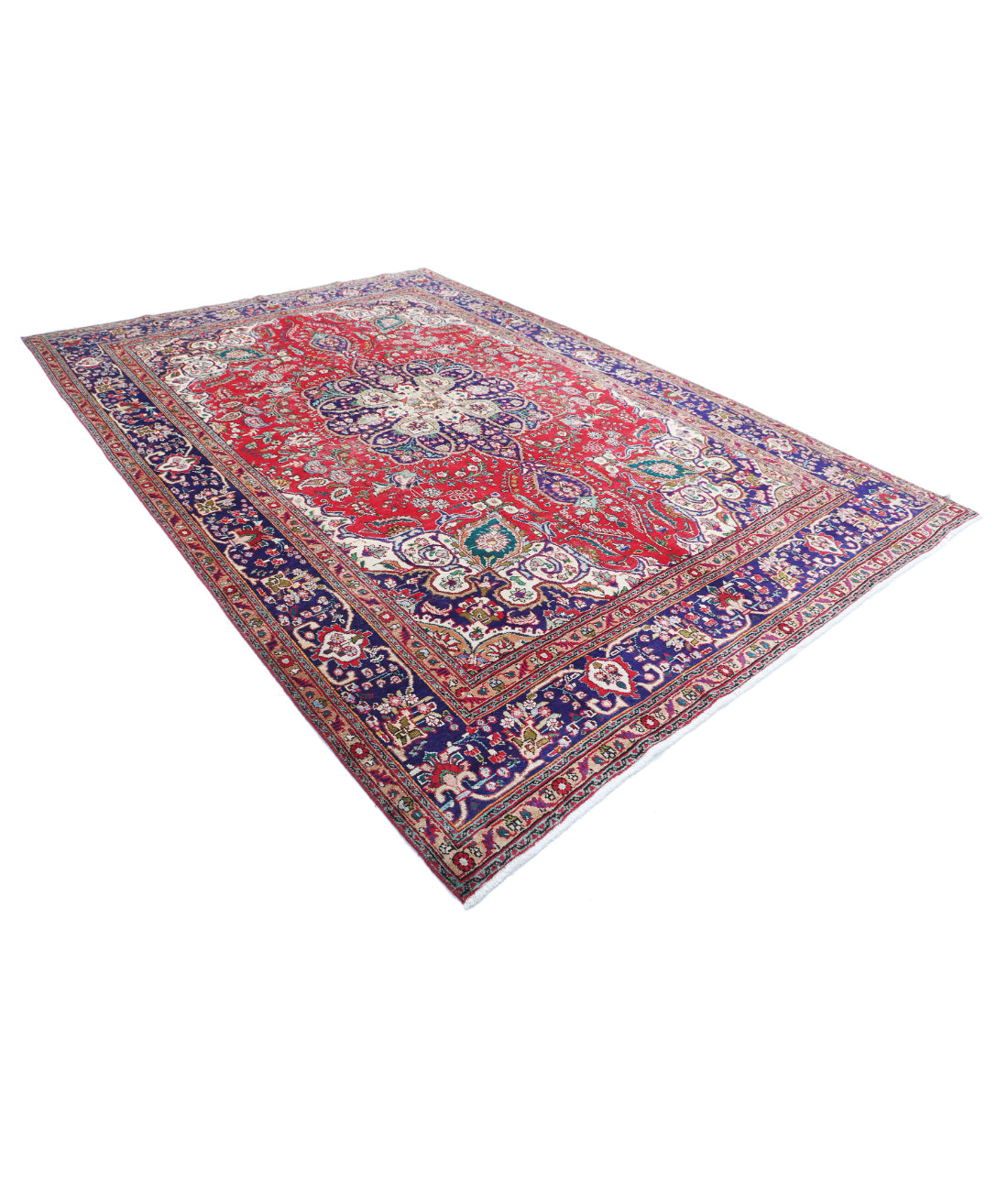 Hand Knotted Persian Tabriz Wool Rug - 8'4'' x 11'8'' 8'4'' x 11'8'' (250 X 350) / Red / Blue