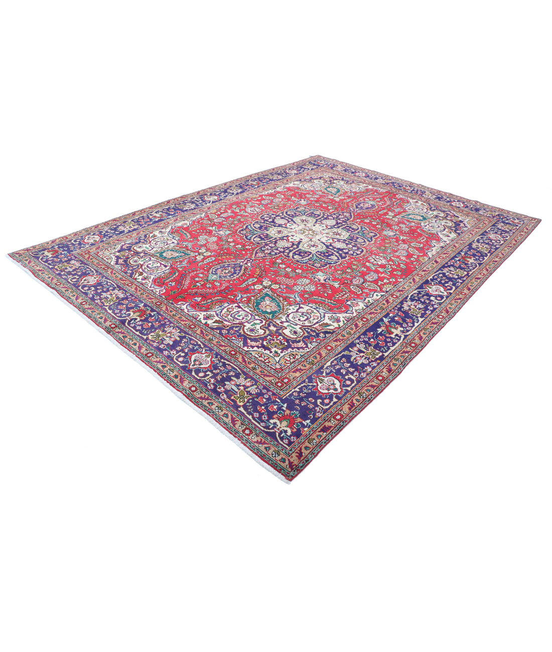 Hand Knotted Persian Tabriz Wool Rug - 8'4'' x 11'8'' 8'4'' x 11'8'' (250 X 350) / Red / Blue