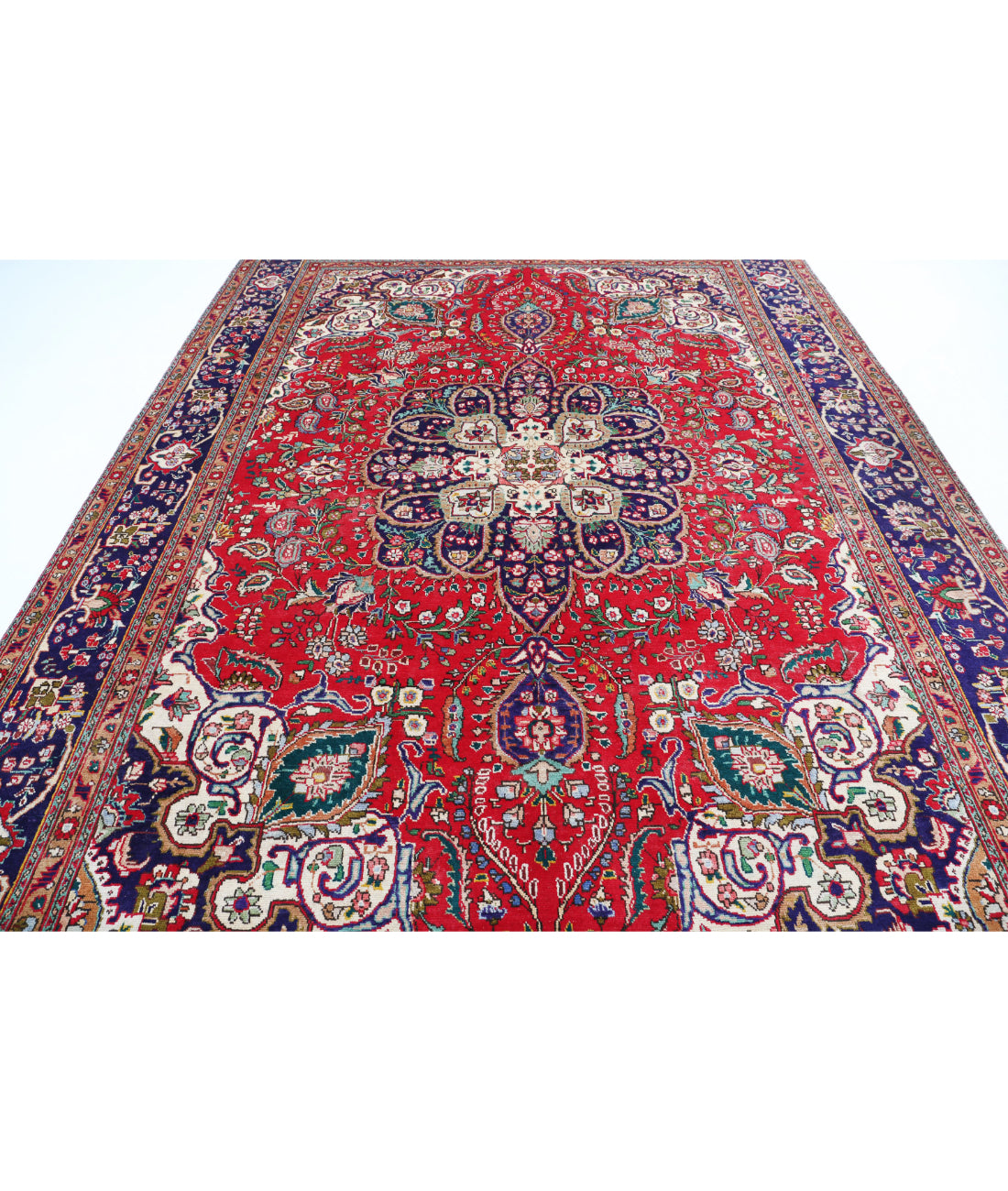 Hand Knotted Persian Tabriz Wool Rug - 8'4'' x 11'8'' 8'4'' x 11'8'' (250 X 350) / Red / Blue