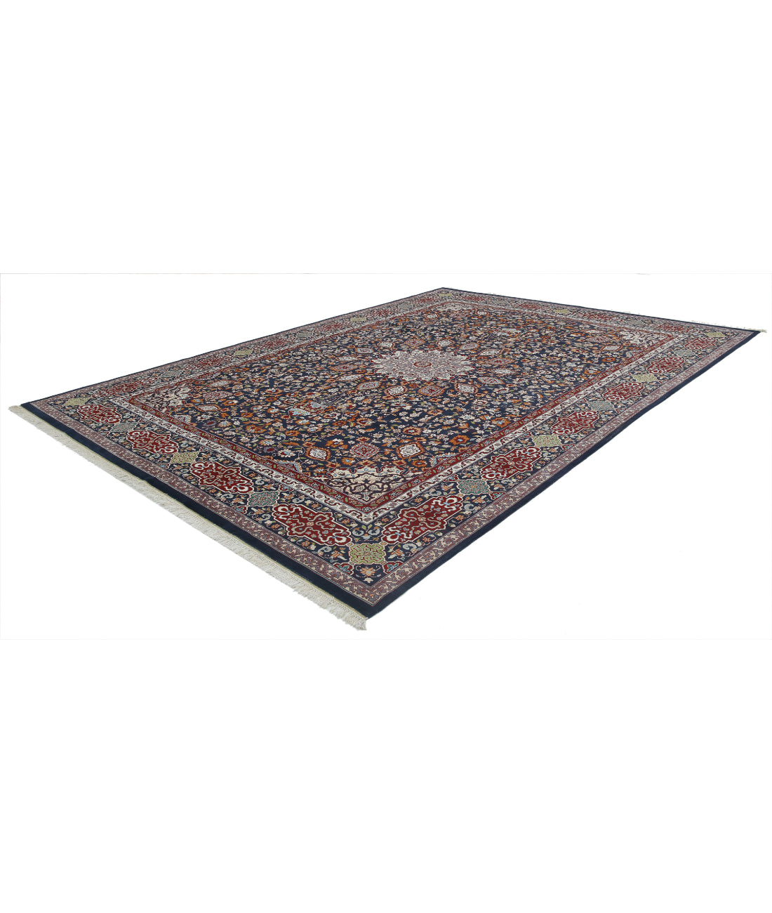 Hand Knotted Persian Tabriz Wool Rug - 9'11'' x 13'9'' 9'11'' x 13'9'' (298 X 413) / Blue / Red