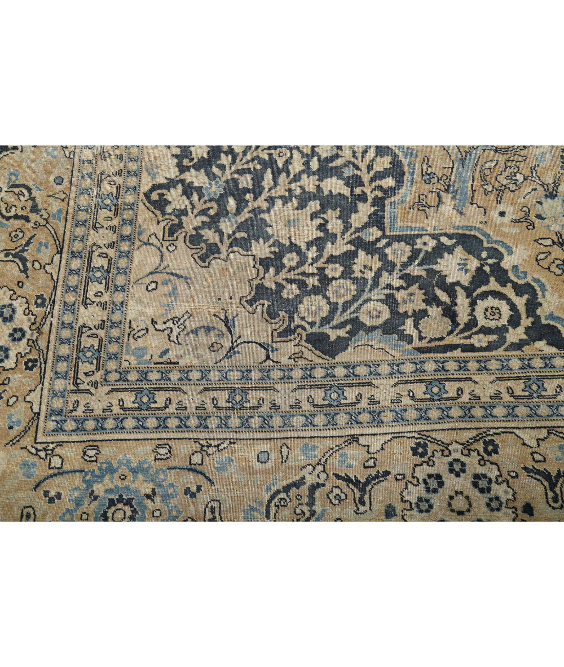 Hand Knotted Antique Persian Tabriz Wool Rug - 10'7'' x 15'3'' 10'7'' x 15'3'' (318 X 458) / Taupe / Blue