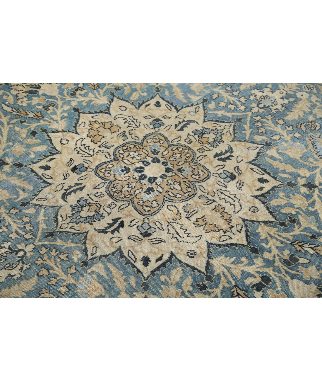 Hand Knotted Antique Persian Tabriz Wool Rug - 10'7'' x 15'3'' 10'7'' x 15'3'' (318 X 458) / Taupe / Blue