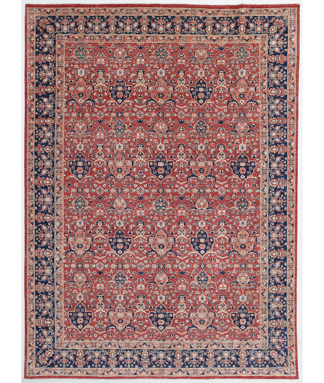 Hand Knotted Tabriz Wool Rug  - 9&#39; 10&quot; X 13&#39; 6&quot; 9&#39; 10&quot; X 13&#39; 6&quot; (300 X 411) / Rust / Blue