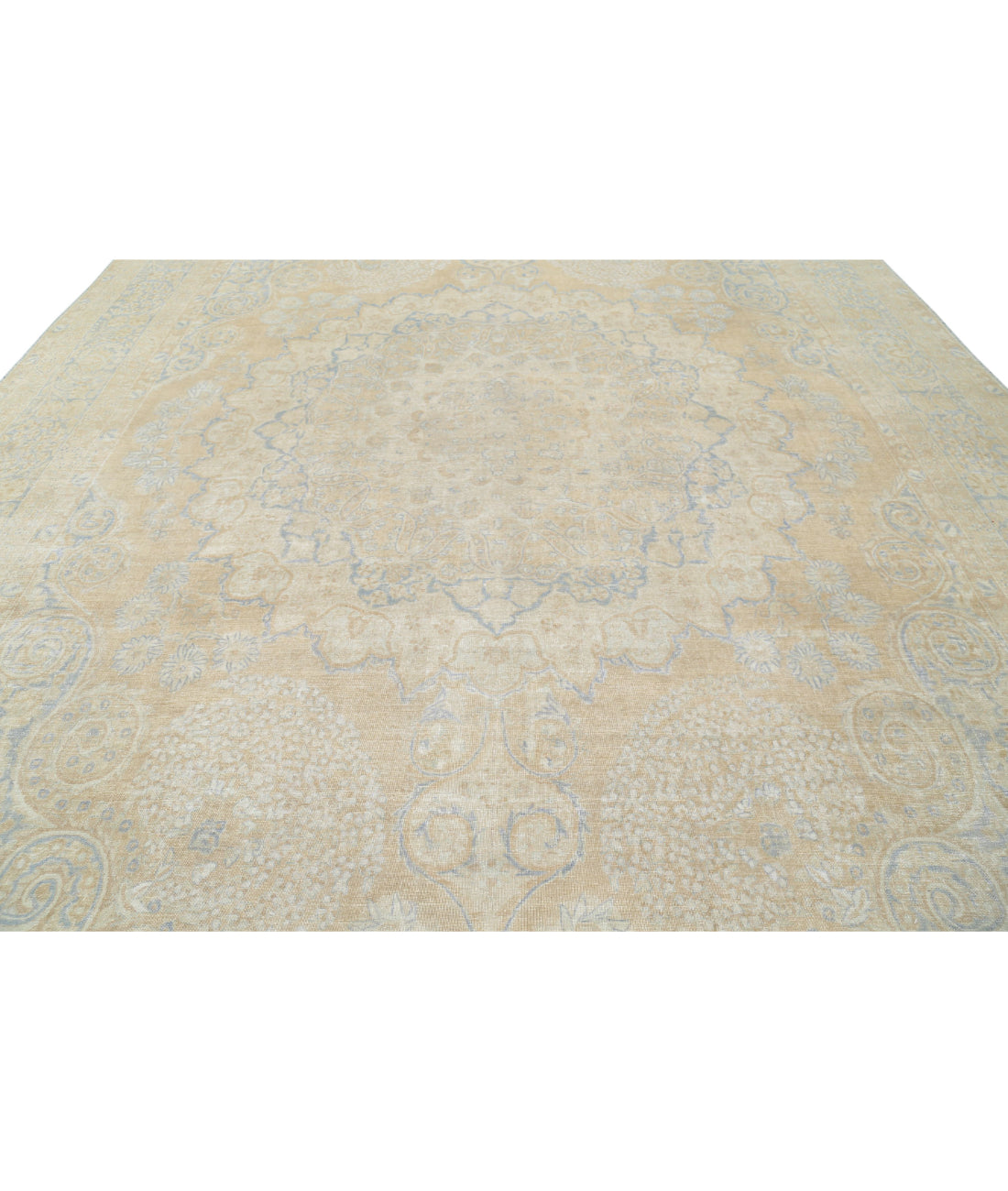 Hand Knotted Antique Persian Tabriz Wool Rug - 12'4'' x 19'5'' 12'4'' x 19'5'' (370 X 583) / Taupe / Blue