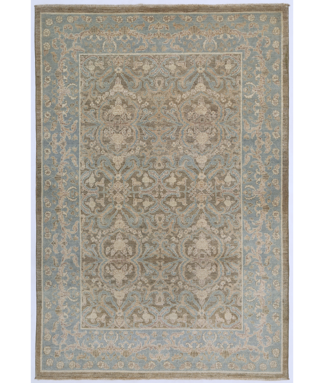 Hand Knotted Tabriz Wool Rug  - 4&#39; 3&quot; X 6&#39; 3&quot; 4&#39; 3&quot; X 6&#39; 3&quot; (130 X 191) / Taupe / Blue