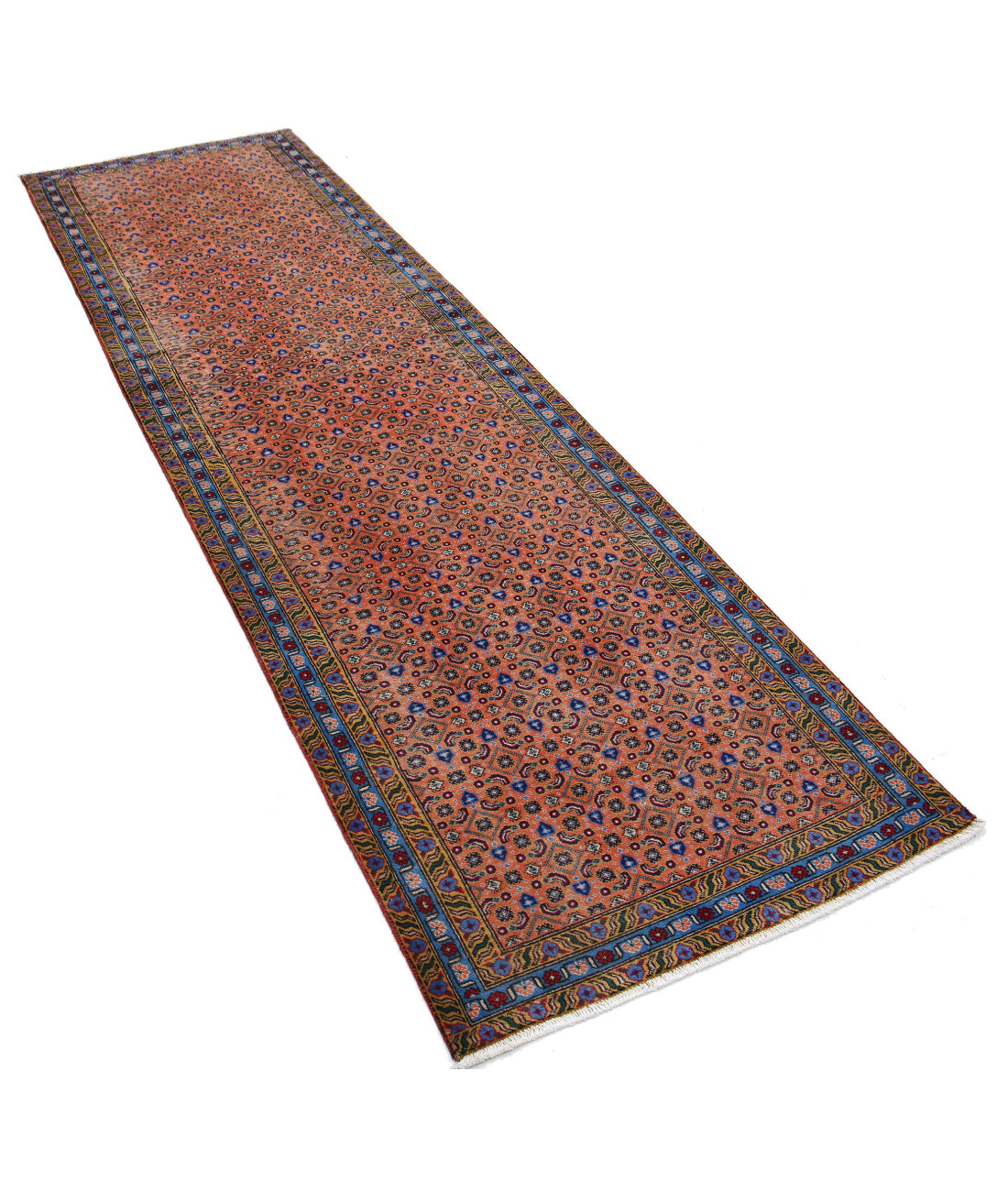 Hand Knotted Persian Tabriz Wool Rug - 2'8'' x 9'2'' 2'8'' x 9'2'' (80 X 275) / Peach / Blue