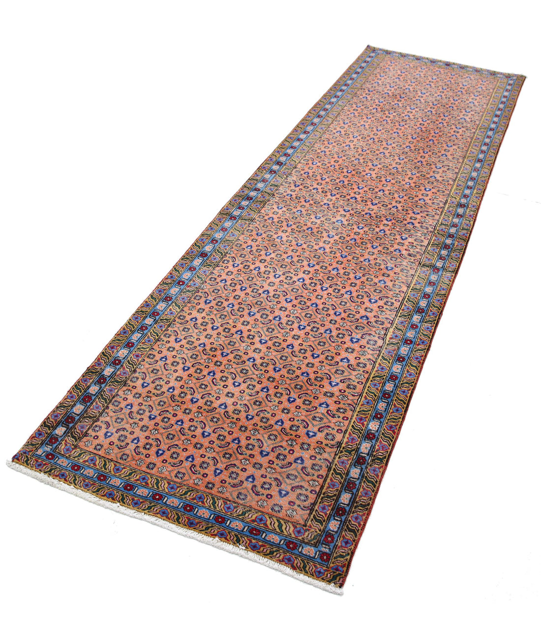 Hand Knotted Persian Tabriz Wool Rug - 2'8'' x 9'2'' 2'8'' x 9'2'' (80 X 275) / Peach / Blue