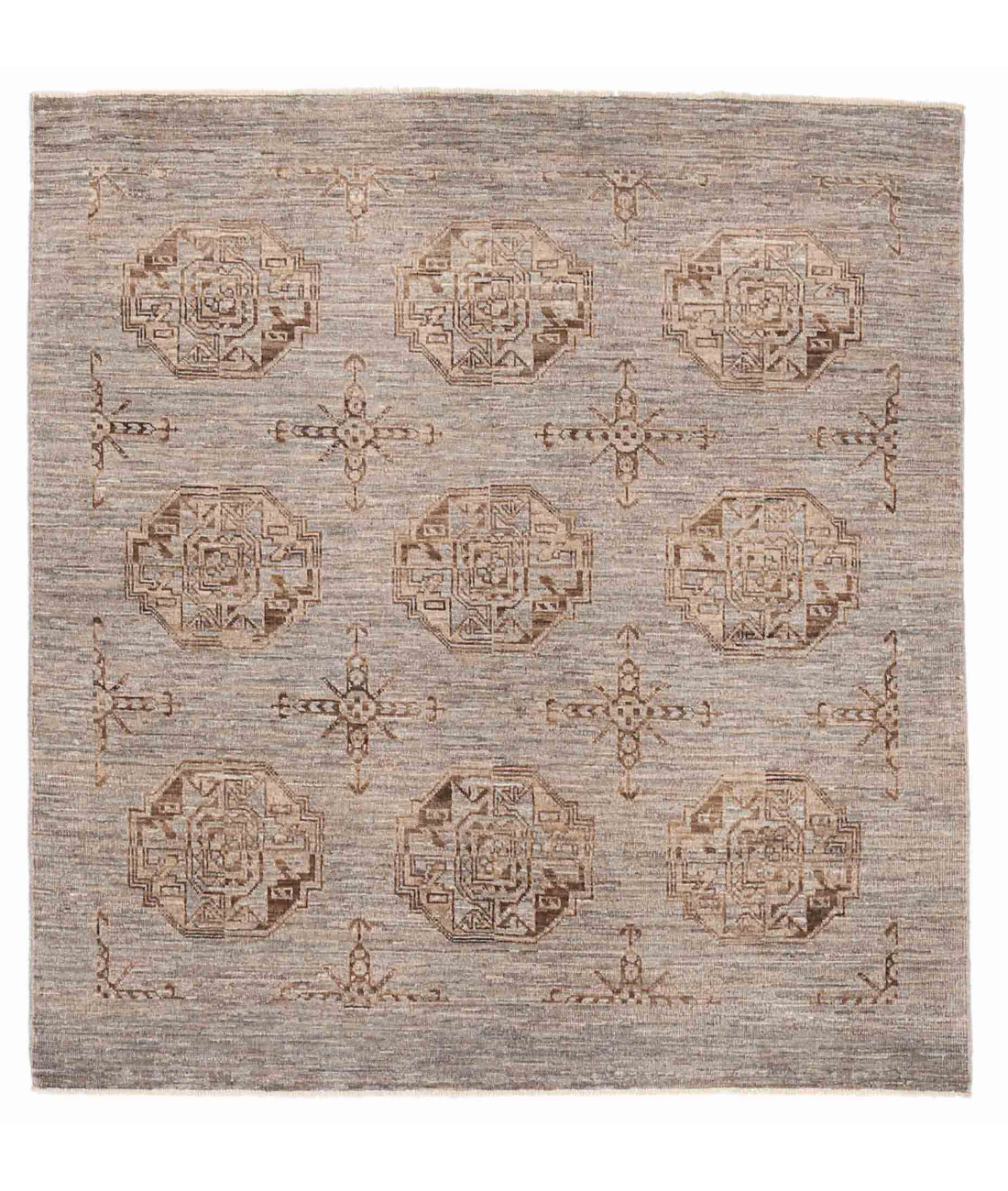 Hand Knotted Tekke Wool Rug  - 4' 10" X 5' 2" 4' 10" X 5' 2" (147 X 157) / Grey / Grey