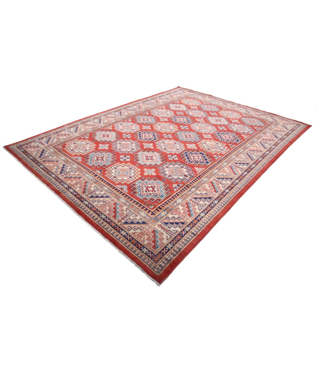 Hand Knotted Tribal Kazak Wool Rug - 8'2'' x 11'3'' 8' 2" X 11' 3" (249 X 343) / Red / Ivory