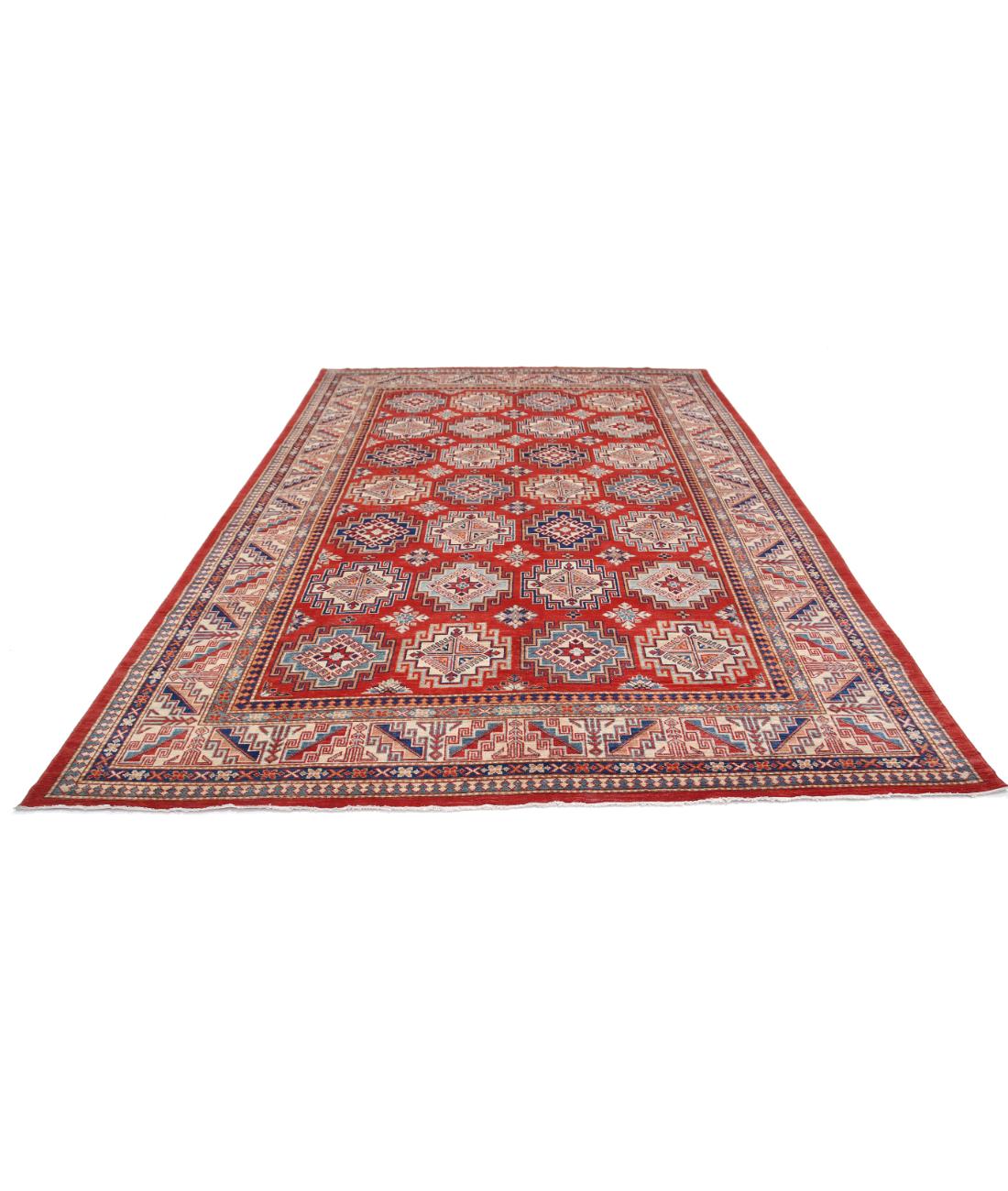 Hand Knotted Tribal Kazak Wool Rug - 8'2'' x 11'3'' 8' 2" X 11' 3" (249 X 343) / Red / Ivory