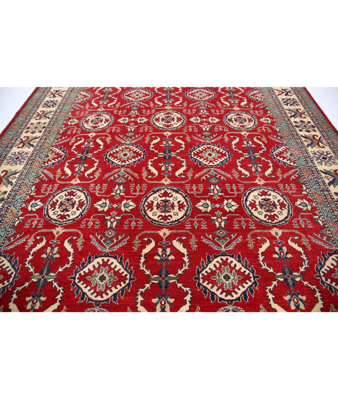 Hand Knotted Tribal Kazak Wool Rug - 10'2'' x 12'9'' 10' 2" X 12' 9" (310 X 389) / Red / Ivory