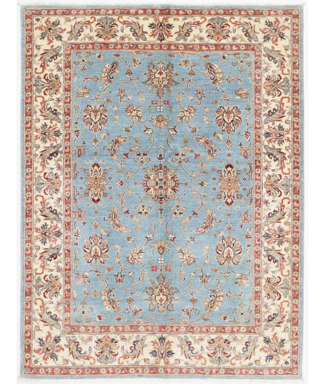 Hand Knotted Ziegler Wool Rug  - 5&#39; 1&quot; X 6&#39; 9&quot; 5&#39; 1&quot; X 6&#39; 9&quot; (155 X 206) / Blue / Ivory