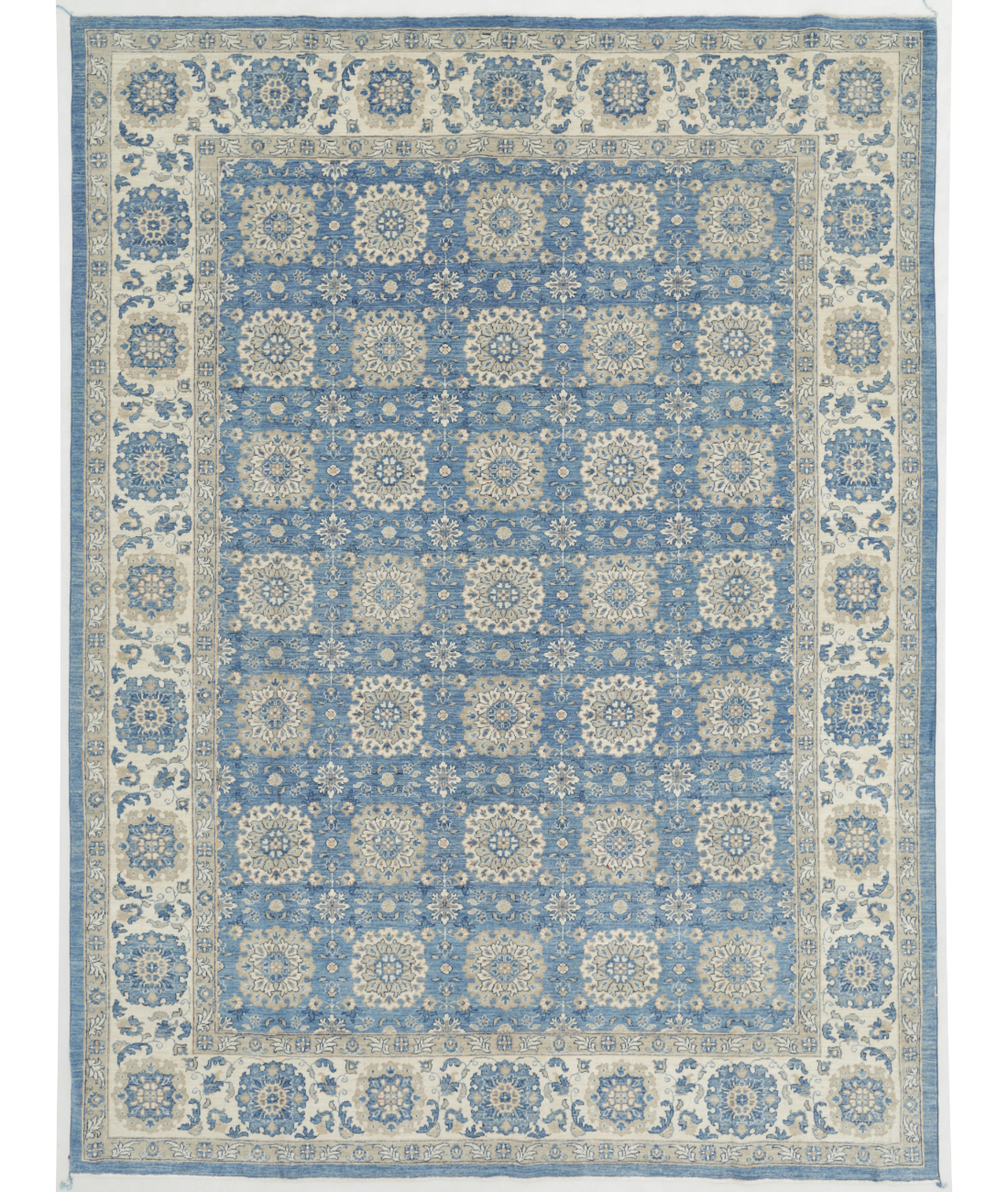 Hand Knotted Ziegler Wool Rug  - 9' 0" X 11' 10" 9' 0" X 11' 10" (274 X 361) / Blue / Ivory