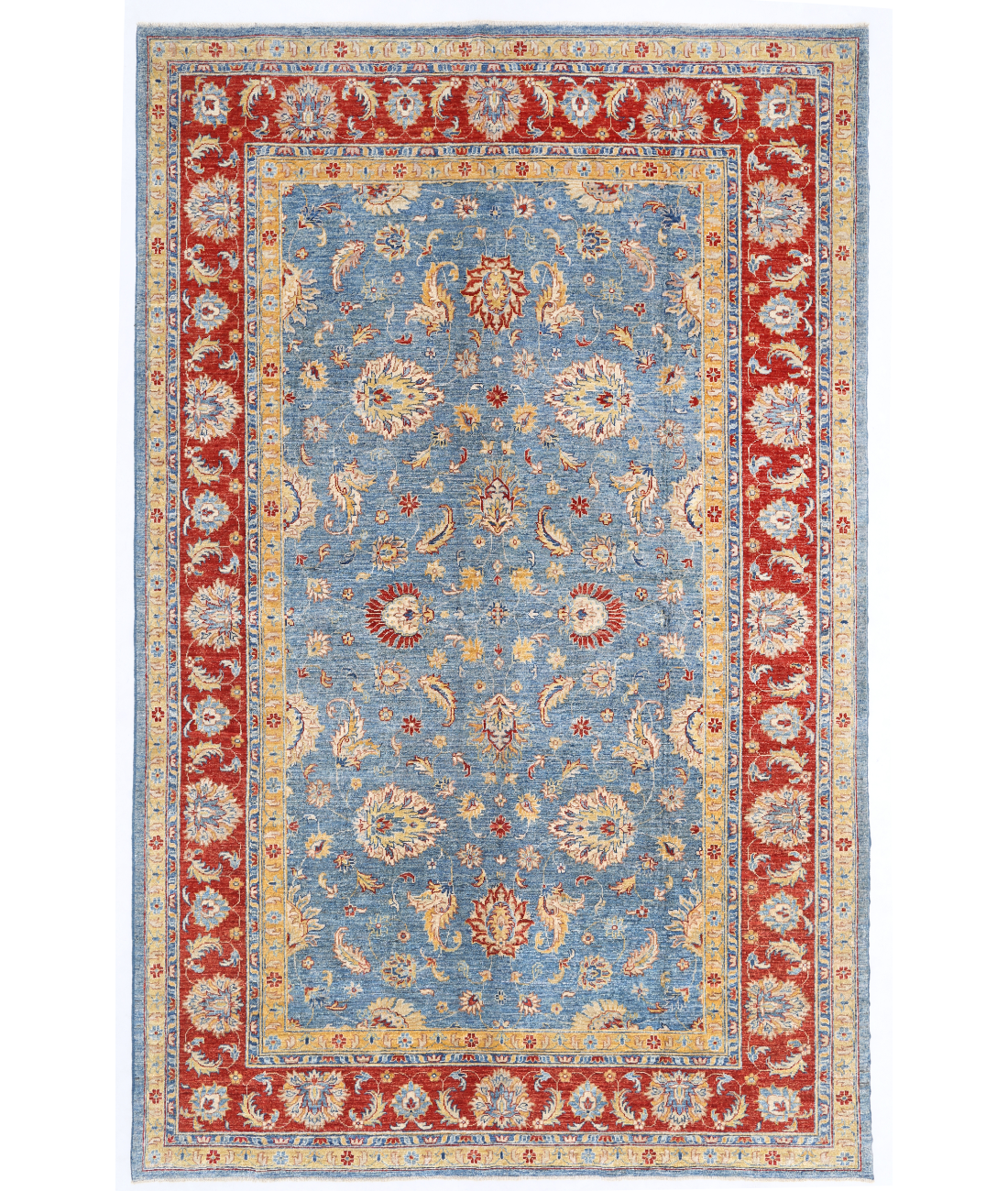 Hand Knotted Ziegler Wool Rug  - 6' 5" X 10' 3" 6' 5" X 10' 3" (196 X 312) / Blue / Red