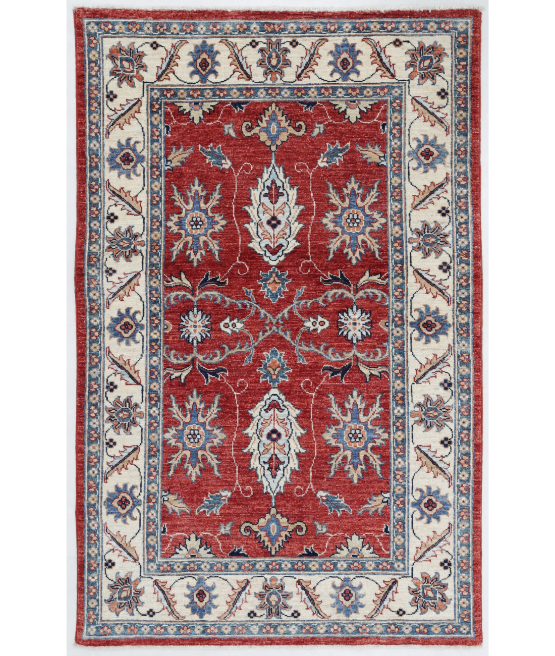 Hand Knotted Ziegler Wool Rug  - 3&#39; 0&quot; X 4&#39; 8&quot; 3&#39; 0&quot; X 4&#39; 8&quot; (91 X 142) / Red / Ivory