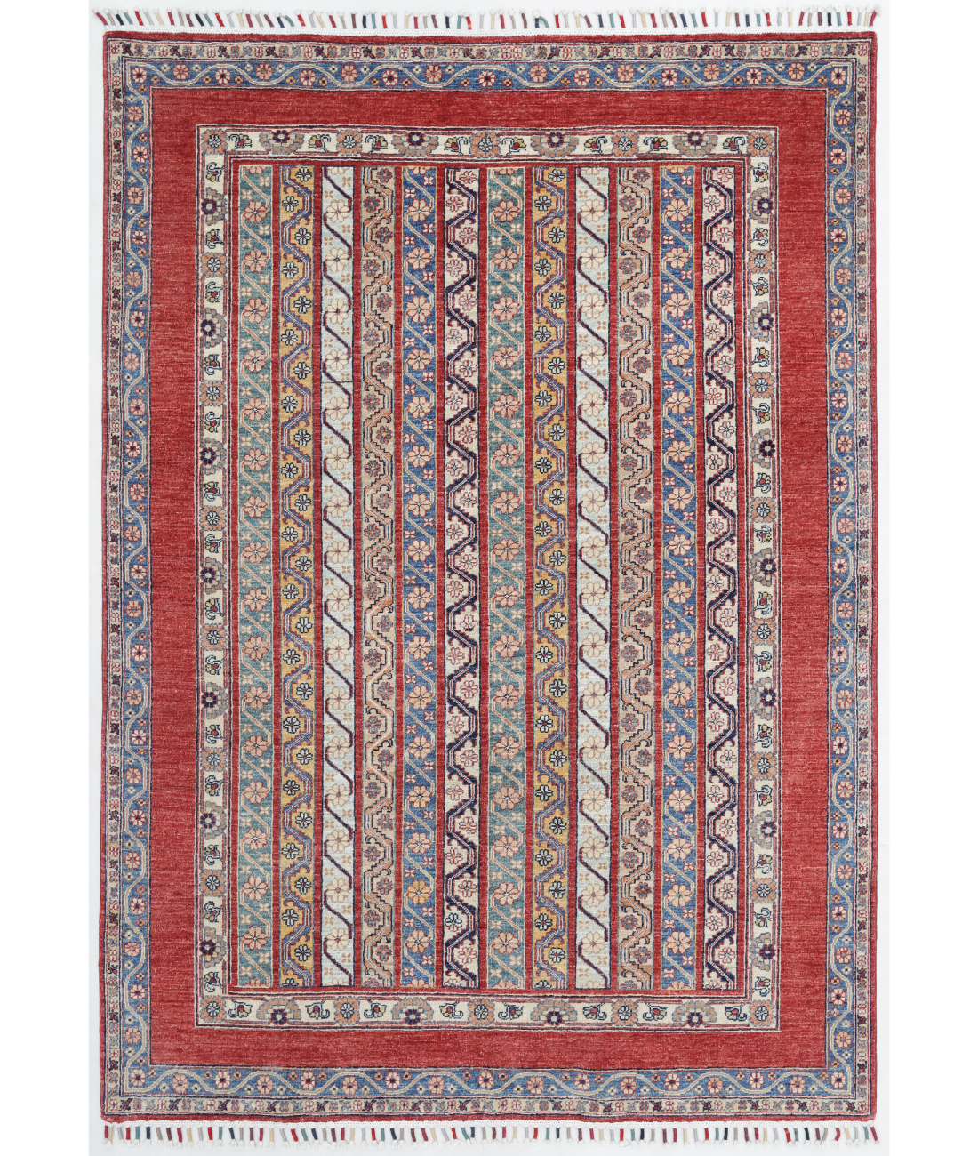 Hand Knotted Ziegler Wool Rug  - 5&#39; 6&quot; X 7&#39; 9&quot; 5&#39; 6&quot; X 7&#39; 9&quot; (168 X 236) / Red / Blue