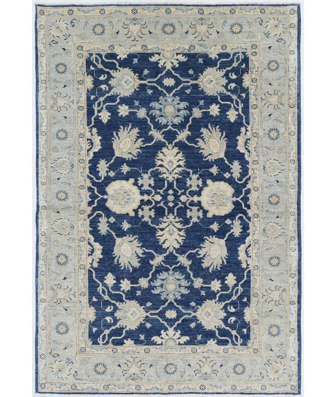 Hand Knotted Ziegler Wool Rug  - 4&#39; 2&quot; X 6&#39; 3&quot; 4&#39; 2&quot; X 6&#39; 3&quot; (127 X 191) / Blue / Blue