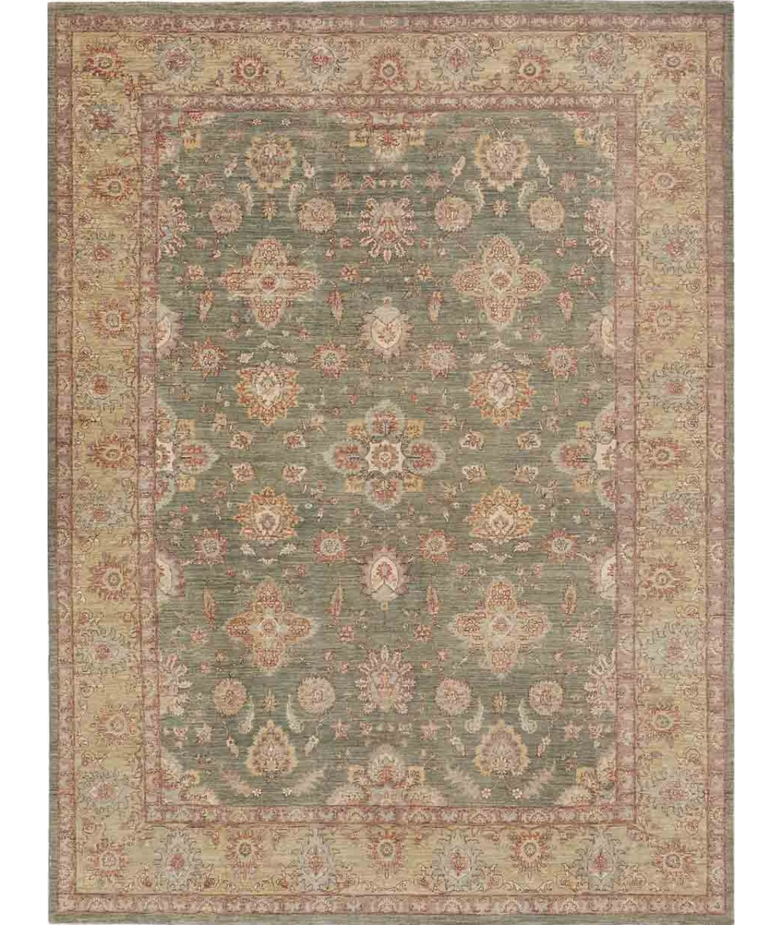 Hand Knotted Ziegler Wool Rug  - 9&#39; 11&quot; X 13&#39; 10&quot; 9&#39; 11&quot; X 13&#39; 10&quot; (302 X 422) / Green / Ivory