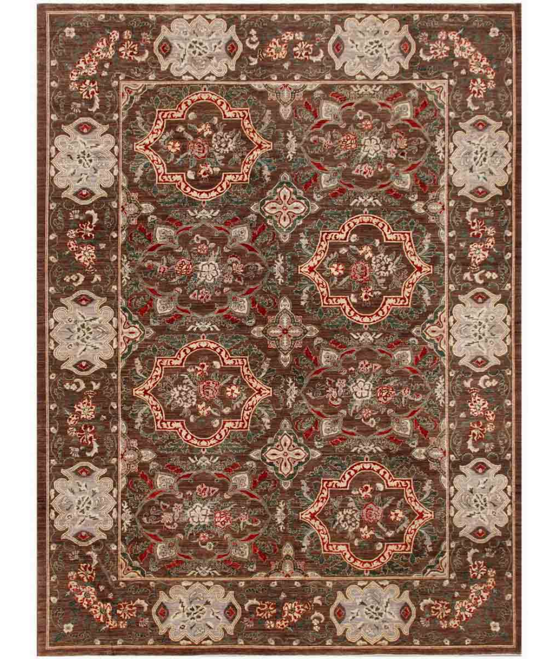 Hand Knotted Ziegler Wool Rug  - 10' 2" X 13' 8" 10' 2" X 13' 8" (310 X 417) / Brown / Red