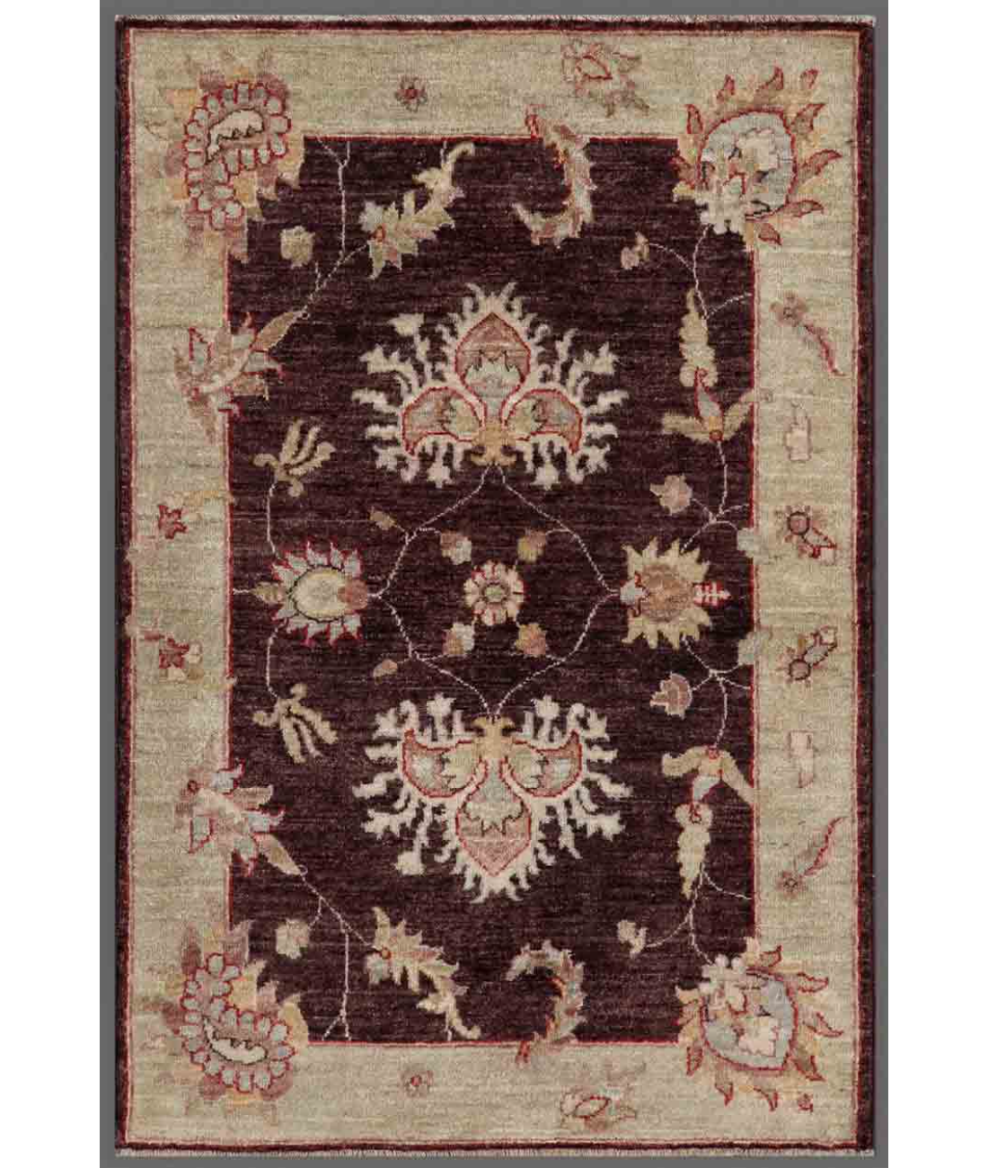 Hand Knotted Ziegler Wool Rug  - 2' 8" X 3' 11" 2' 8" X 3' 11" (81 X 119) / Brown / N/A