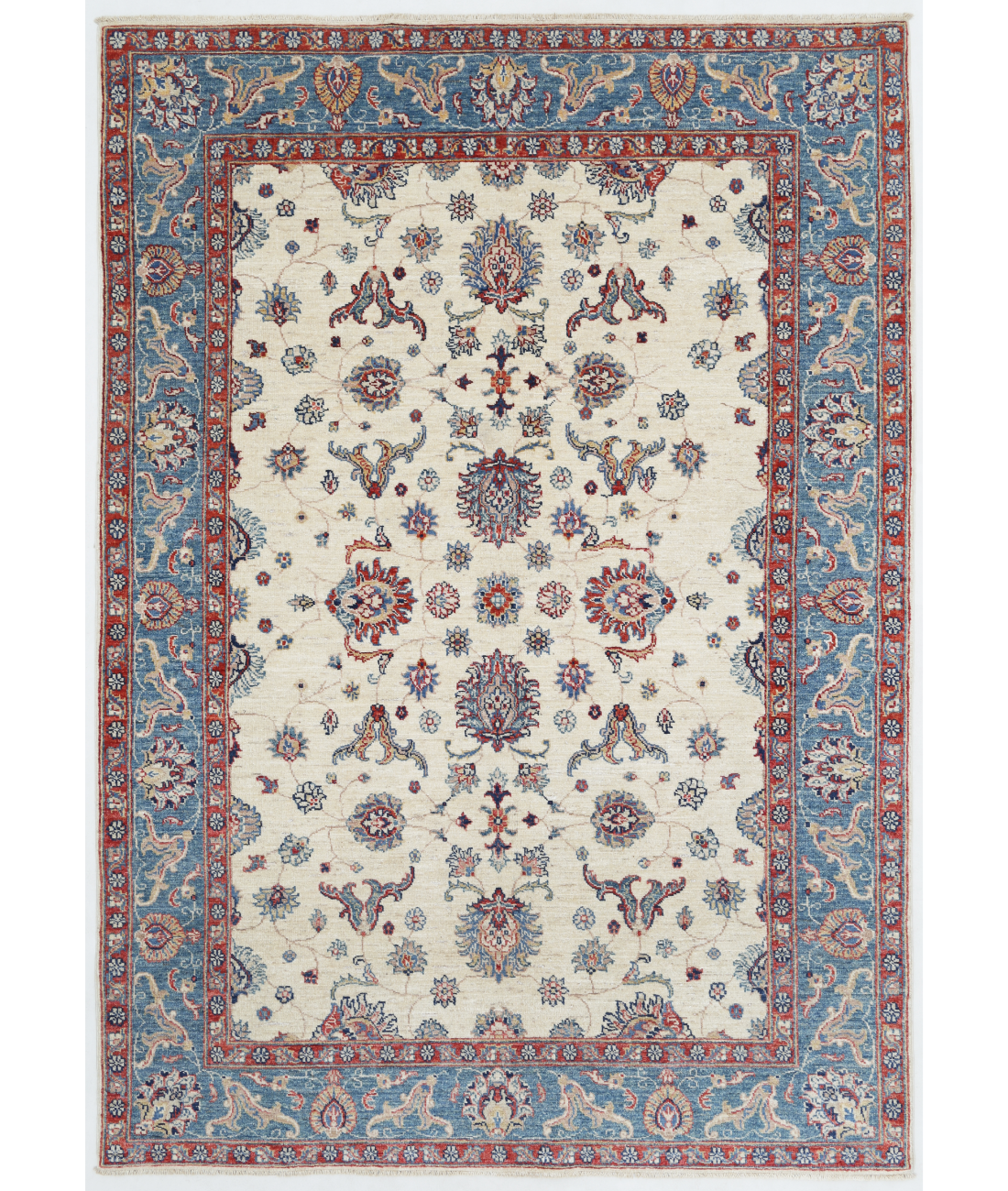 Hand Knotted Ziegler Wool Rug  - 4&#39; 11&quot; X 7&#39; 0&quot; 4&#39; 11&quot; X 7&#39; 0&quot; (150 X 213) / Beige / Blue