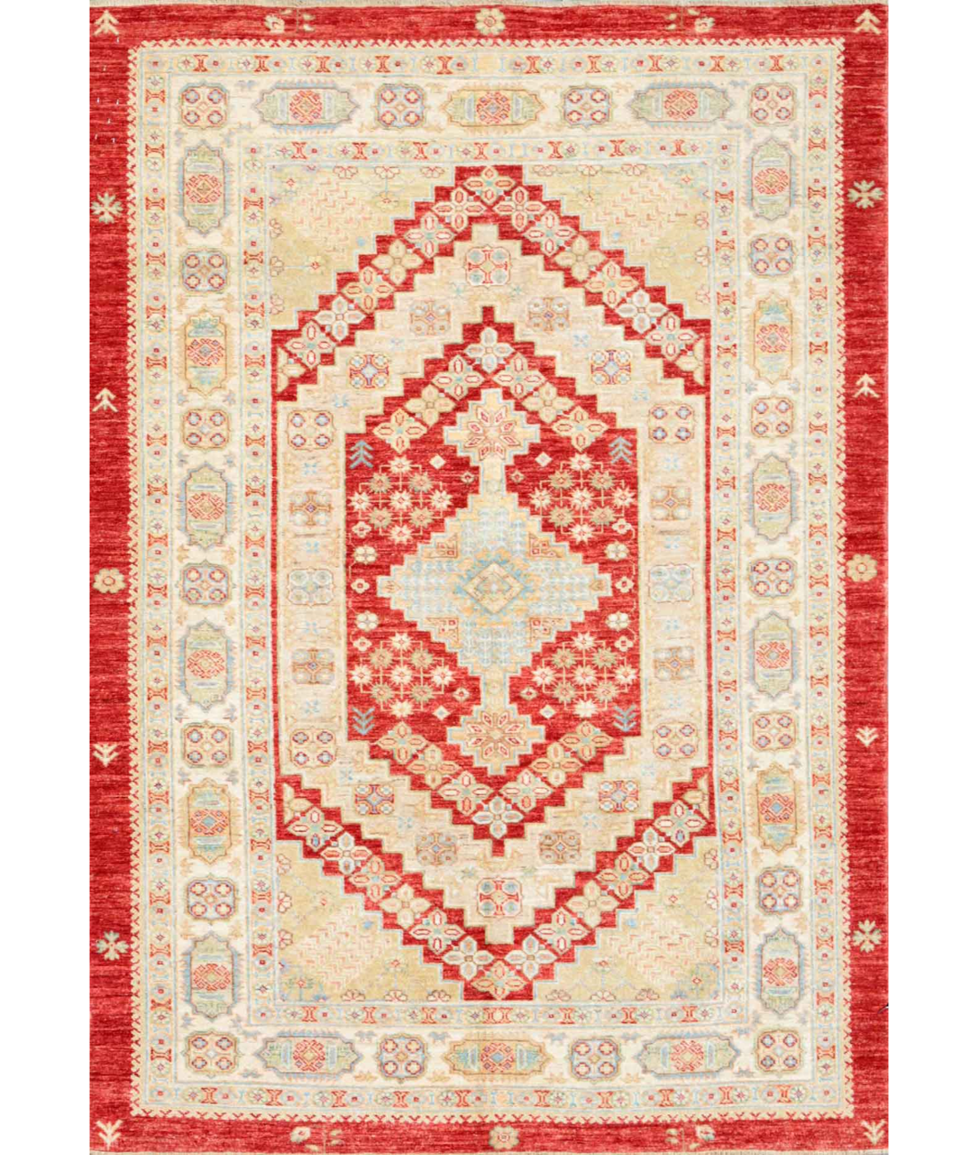 Hand Knotted Ziegler Wool Rug  - 4&#39; 10&quot; X 6&#39; 10&quot; 4&#39; 10&quot; X 6&#39; 10&quot; (147 X 208) / Red / Ivory