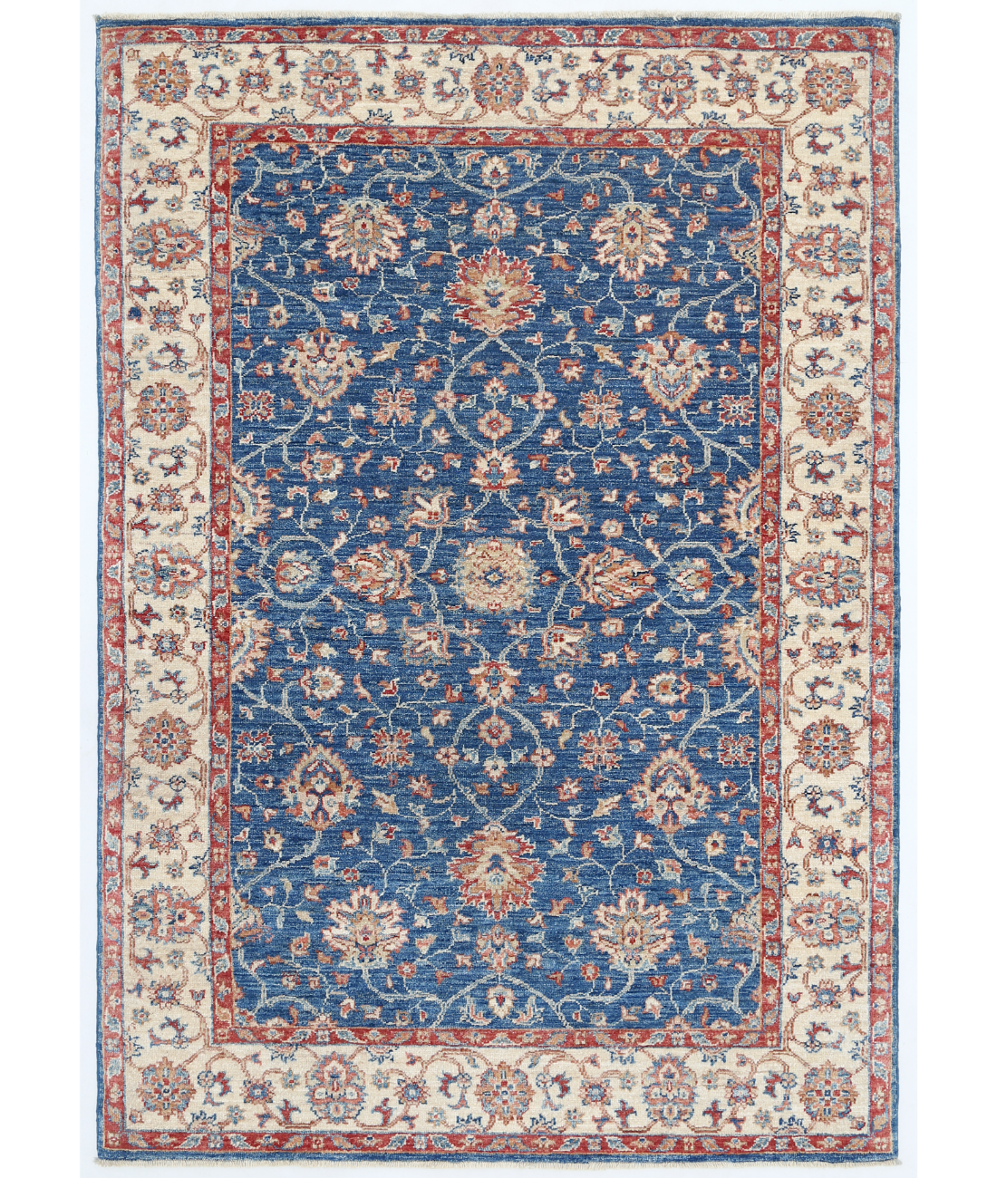 Hand Knotted Ziegler Wool Rug  - 4&#39; 0&quot; X 5&#39; 8&quot; 4&#39; 0&quot; X 5&#39; 8&quot; (122 X 173) / Blue / Ivory