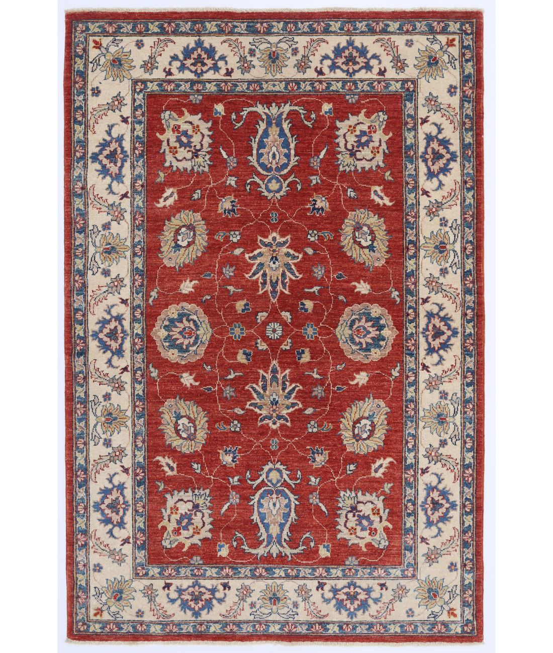 Hand Knotted Ziegler Wool Rug  - 3' 11" X 6' 0" 3' 11" X 6' 0" (119 X 183) / Red / Ivory