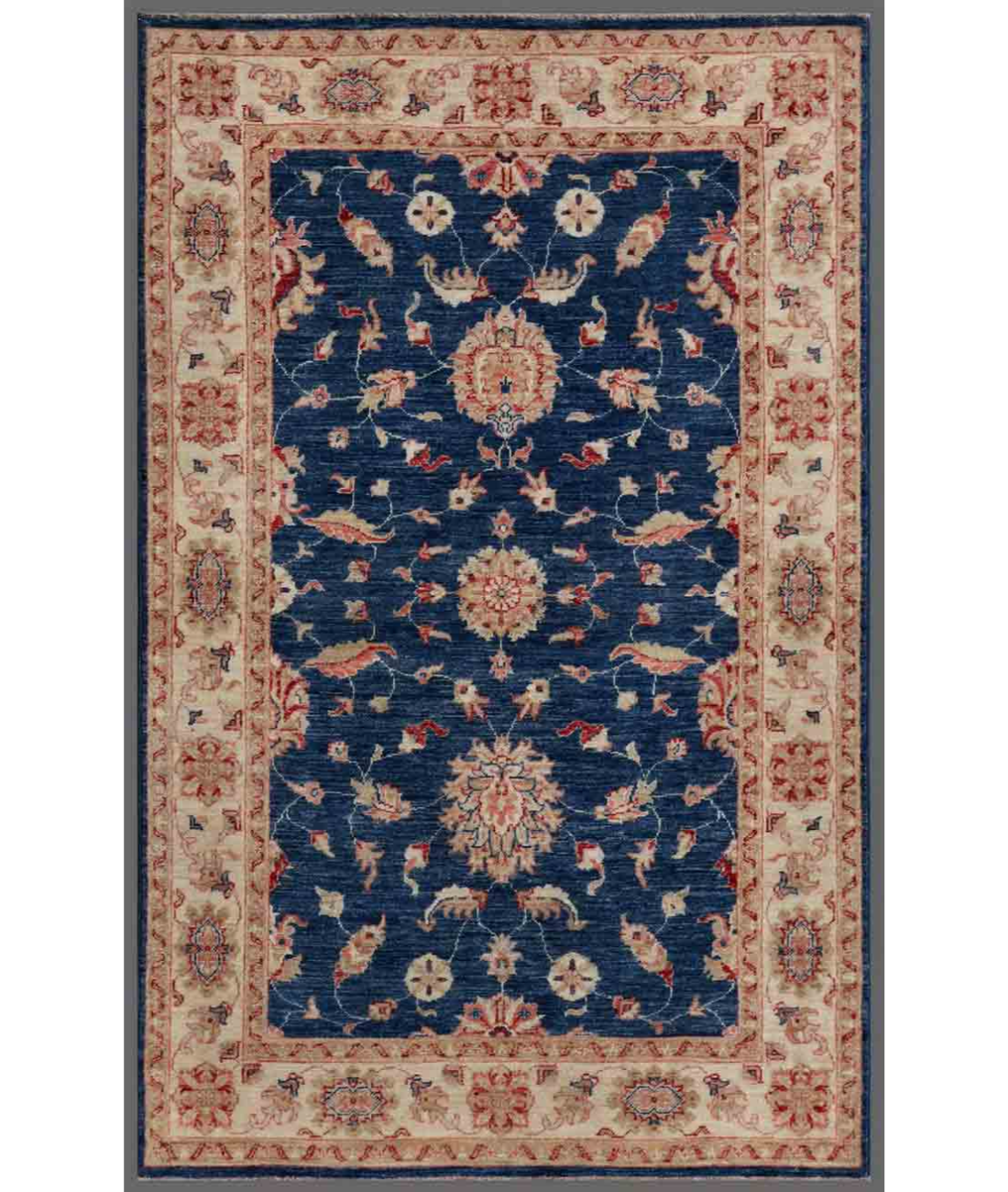 Hand Knotted Ziegler Wool Rug  - 3' 11" X 6' 3" 3' 11" X 6' 3" (119 X 191) / Blue / Ivory