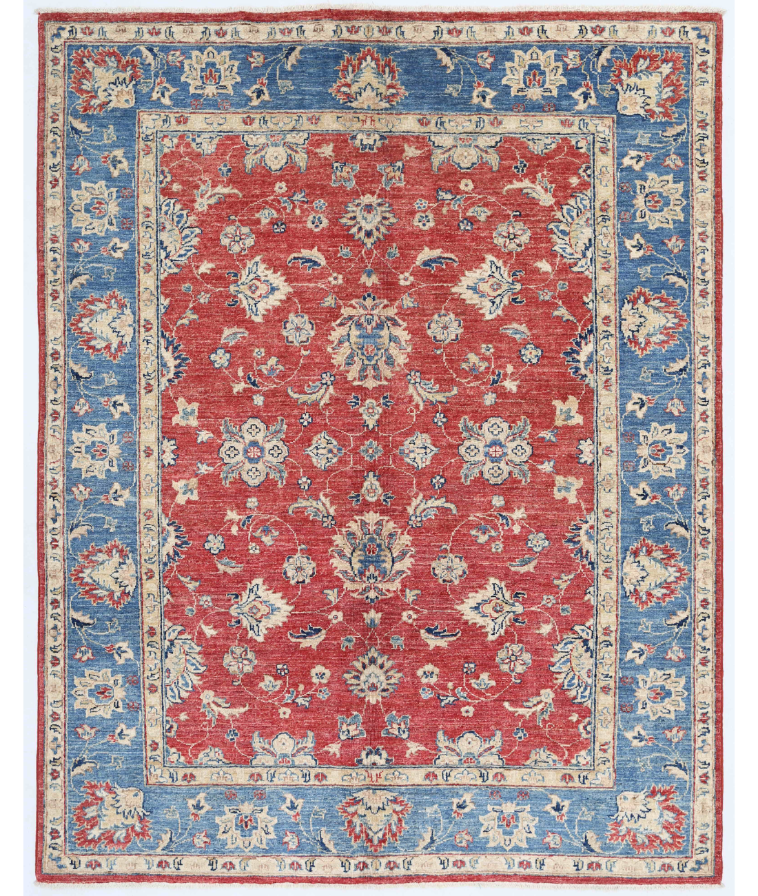 Hand Knotted Ziegler Wool Rug  - 4' 11" X 6' 3" 4' 11" X 6' 3" (150 X 191) / Red / Blue