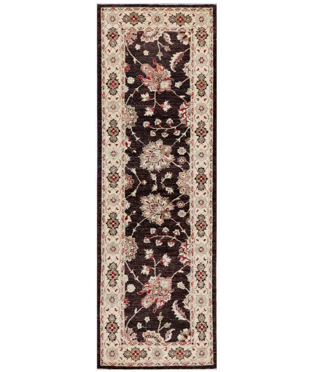 Hand Knotted Ziegler Wool Rug  - 2' 6" X 8' 6" 2' 6" X 8' 6" (76 X 259) / Brown / Ivory