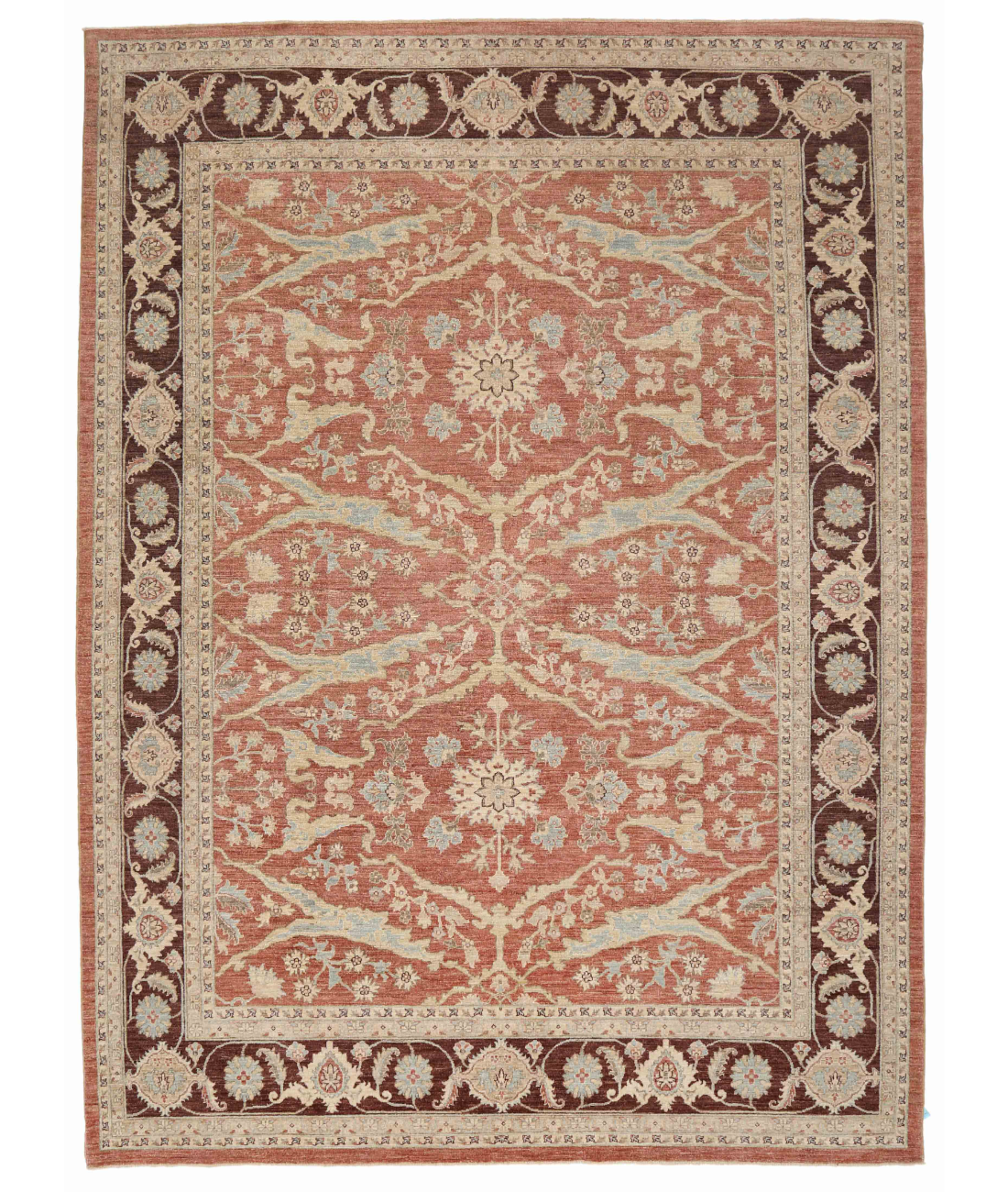 Hand Knotted Ziegler Wool Rug  - 8&#39; 10&quot; X 12&#39; 1&quot; 8&#39; 10&quot; X 12&#39; 1&quot; (269 X 368) / Pink / Taupe