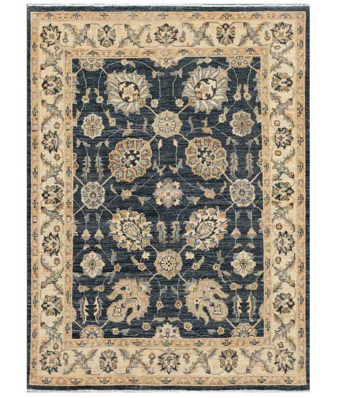 Hand Knotted Ziegler Wool Rug  - 5&#39; 0&quot; X 6&#39; 8&quot; 5&#39; 0&quot; X 6&#39; 8&quot; (152 X 203) / Grey / Ivory