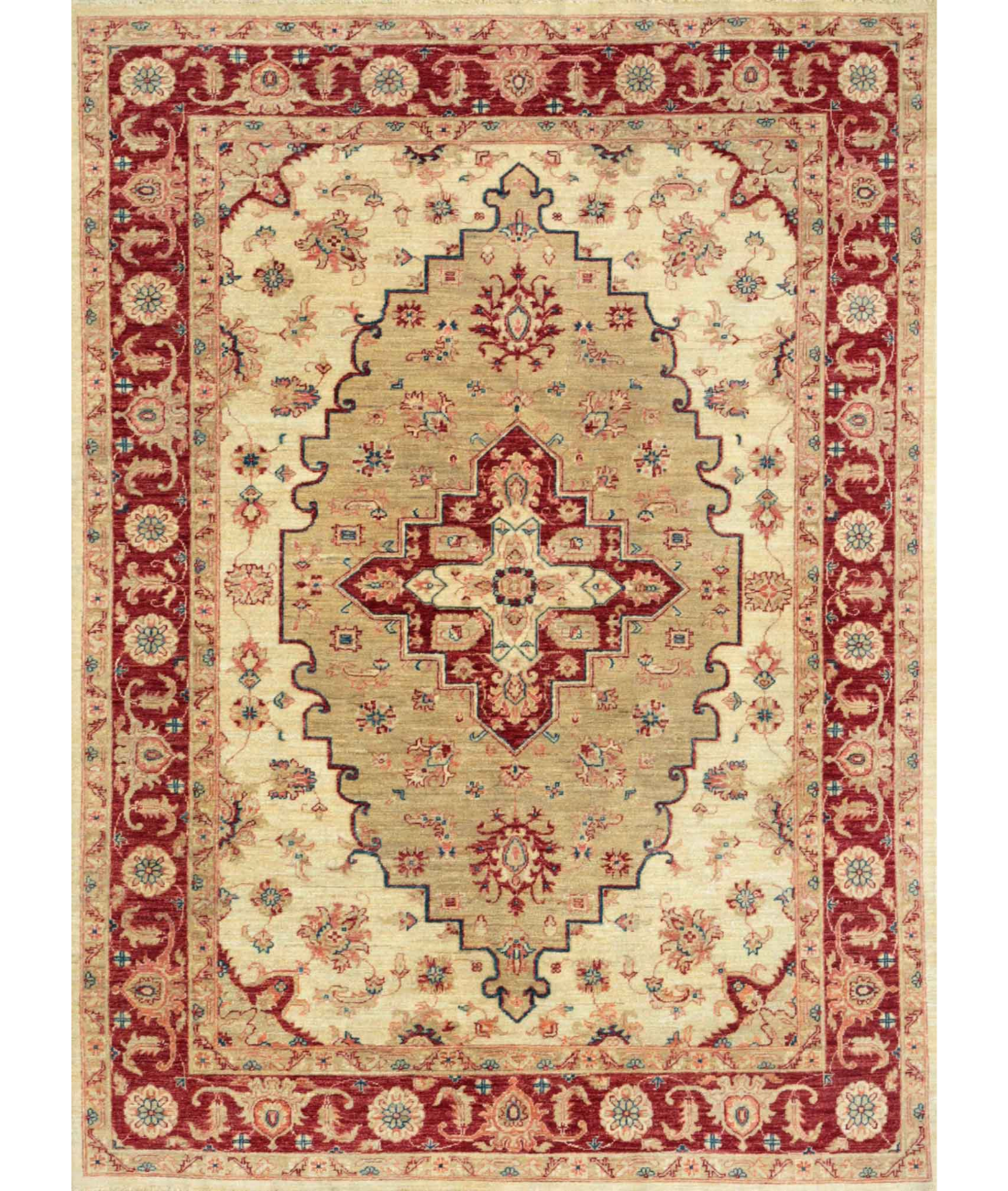 Hand Knotted Ziegler Wool Rug  - 5&#39; 8&quot; X 7&#39; 7&quot; 5&#39; 8&quot; X 7&#39; 7&quot; (173 X 231) / Ivory / Red