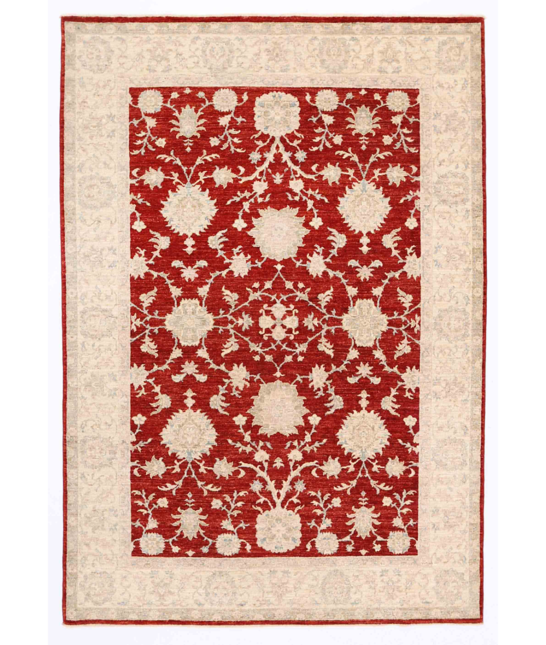 Hand Knotted Ziegler Wool Rug  - 5' 5" X 7' 10" 5' 5" X 7' 10" (165 X 239) / Red / Ivory