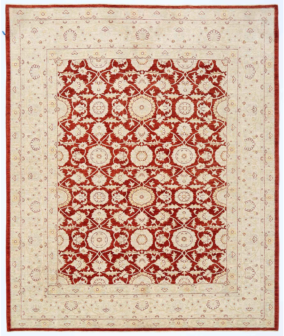 Hand Knotted Ziegler Wool Rug  - 8' 2" X 9' 9" 8' 2" X 9' 9" (249 X 297) / Red / Ivory