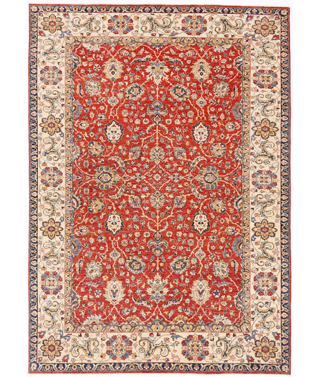 Hand Knotted Ziegler Wool Rug  - 6&#39; 9&quot; X 9&#39; 7&quot; 6&#39; 9&quot; X 9&#39; 7&quot; (206 X 292) / Red / Ivory